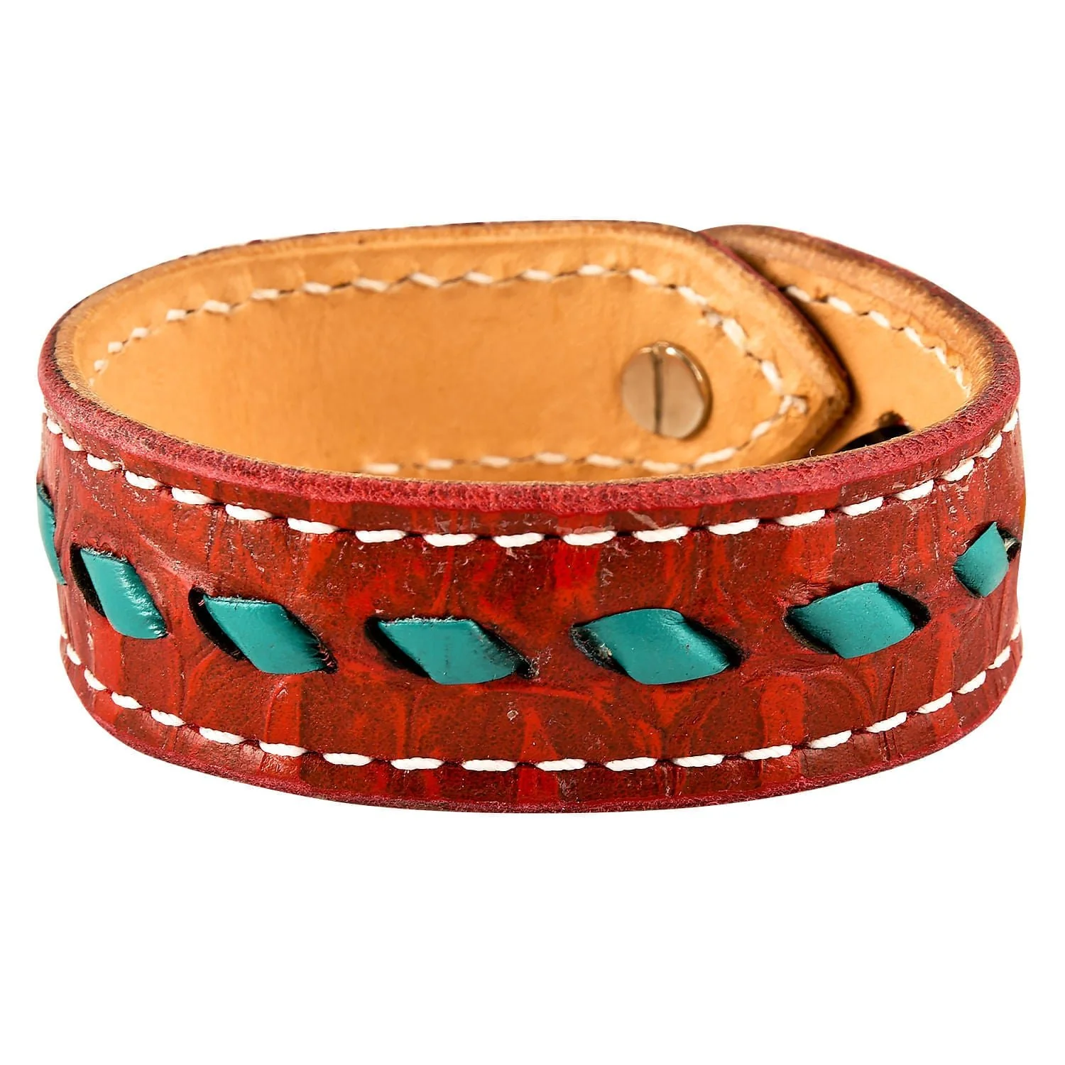 Buckstitch Bracelet, Red Gator & Turquoise - Healthber