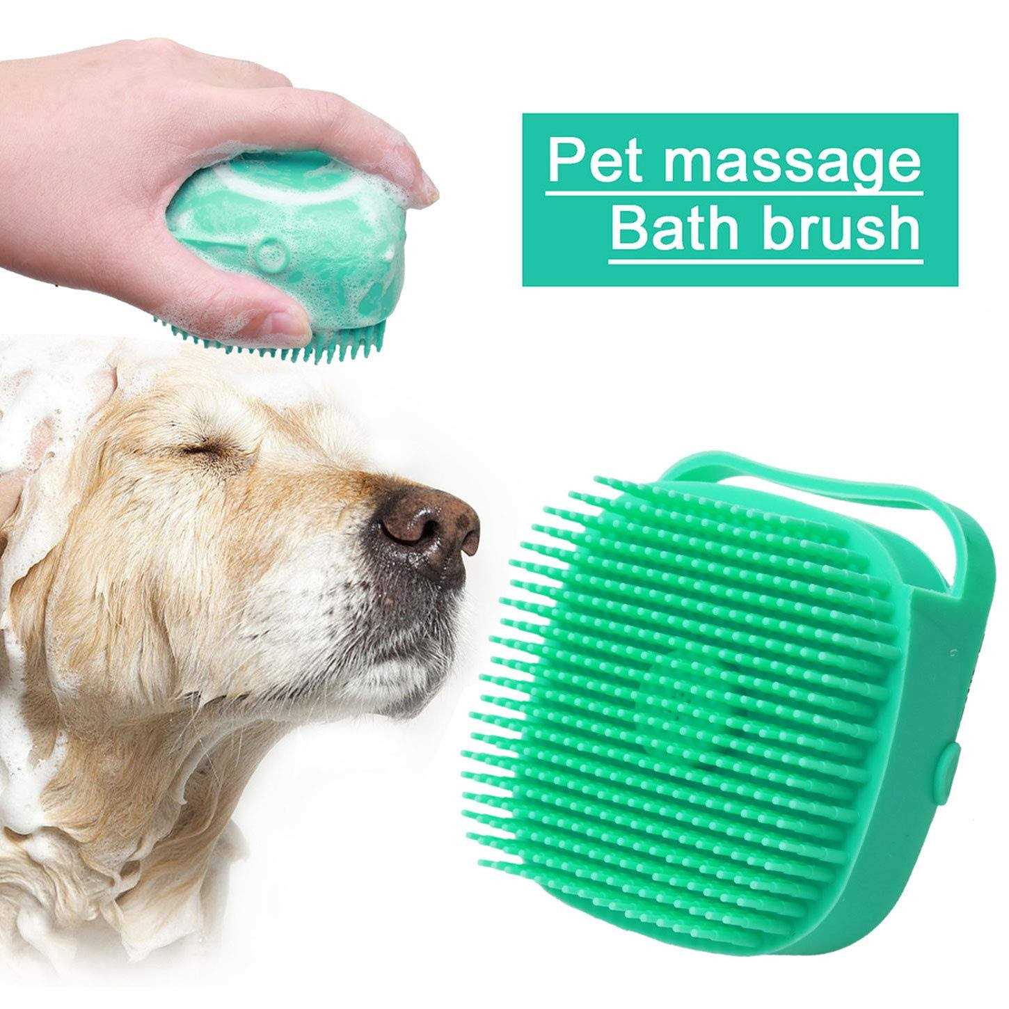 Woleigiao Dog Bath Brush, Pet Massage Brush Shampoo Dispenser, Soft Silicone Brush Rubber Bristle for Dogs and Cats Shower Grooming - Healthber