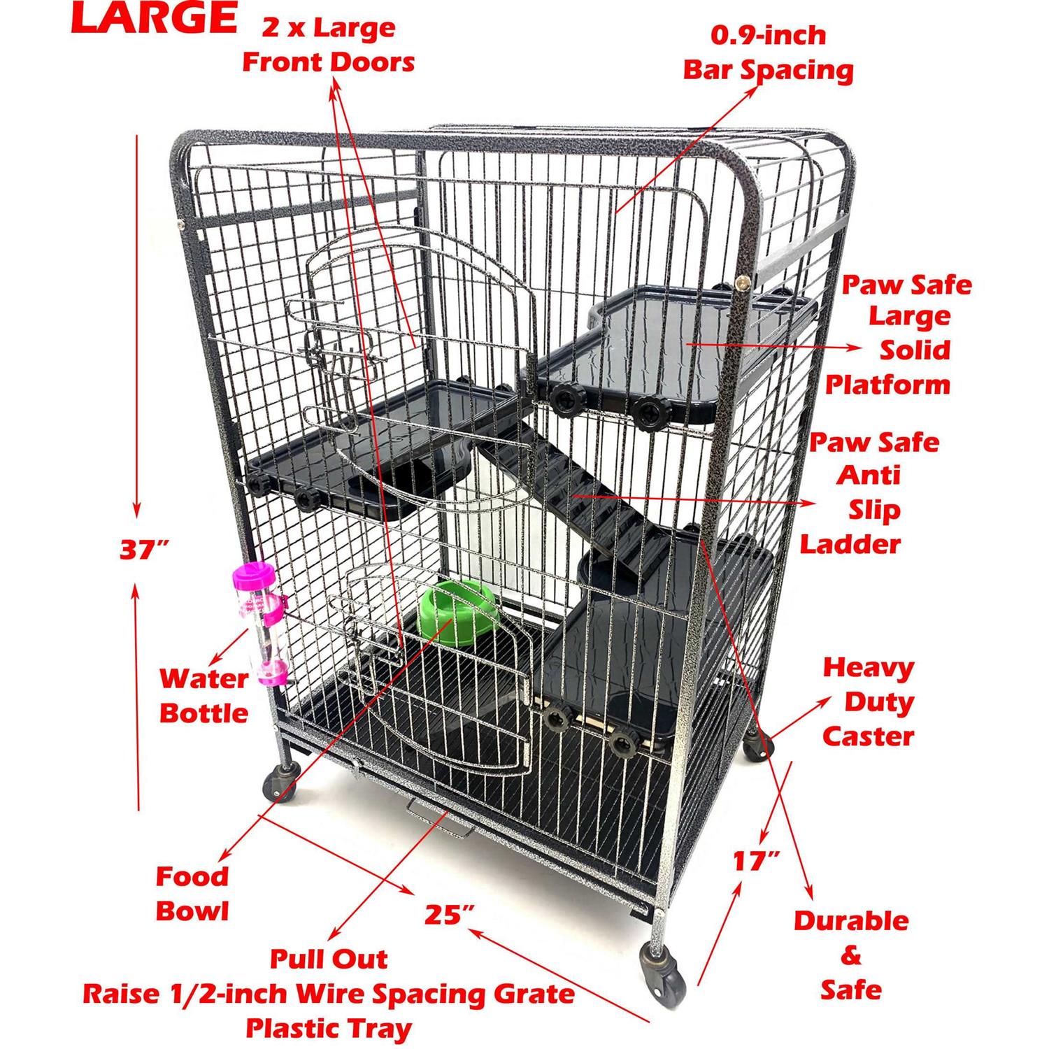 Mcage 37 inch Large 4-Solid Tiers Metal Guinea Pig Cage with PAW Safe Solid Platforms and Ladders For Ferret - Healthber