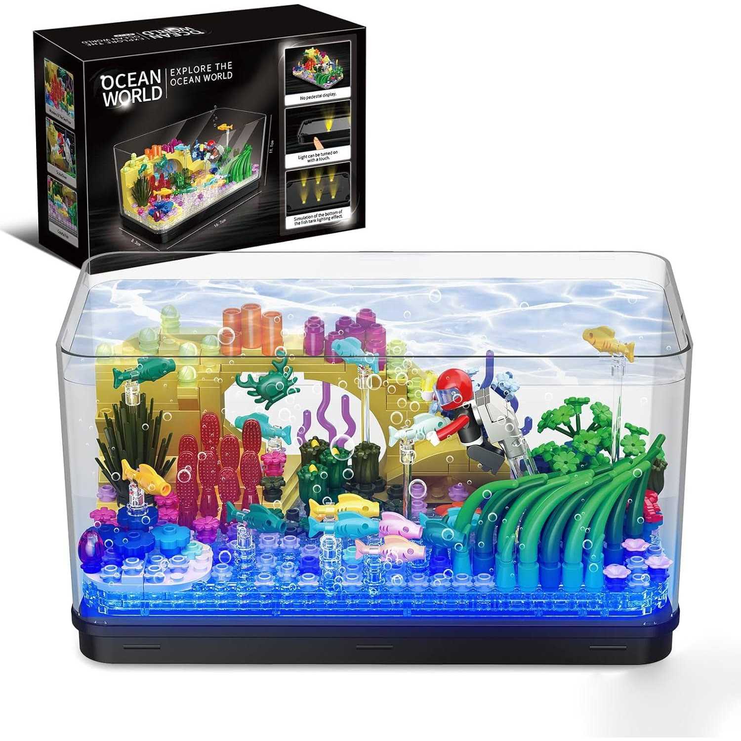 high godo fish tank aquarium building sets Creative Model Mini Block with Light kit - Healthber