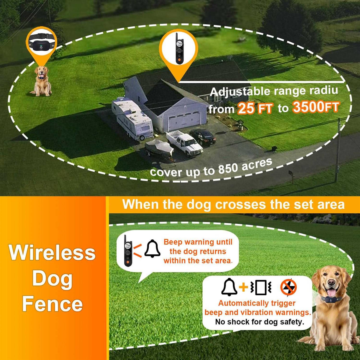MIMOFPET Wireless Dog Fence System with Training Remote Up to 3500ft Adjustable Electric Fence for Dogs,Waterproof Dog Training Collar - Healthber