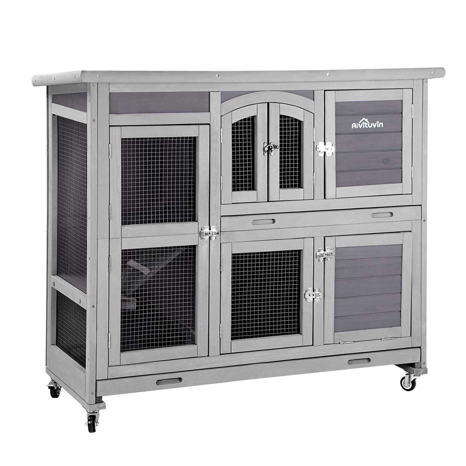 Aivituvin 47 Two Story Rabbit Hutch Bunny Cage with Wheels - Healthber