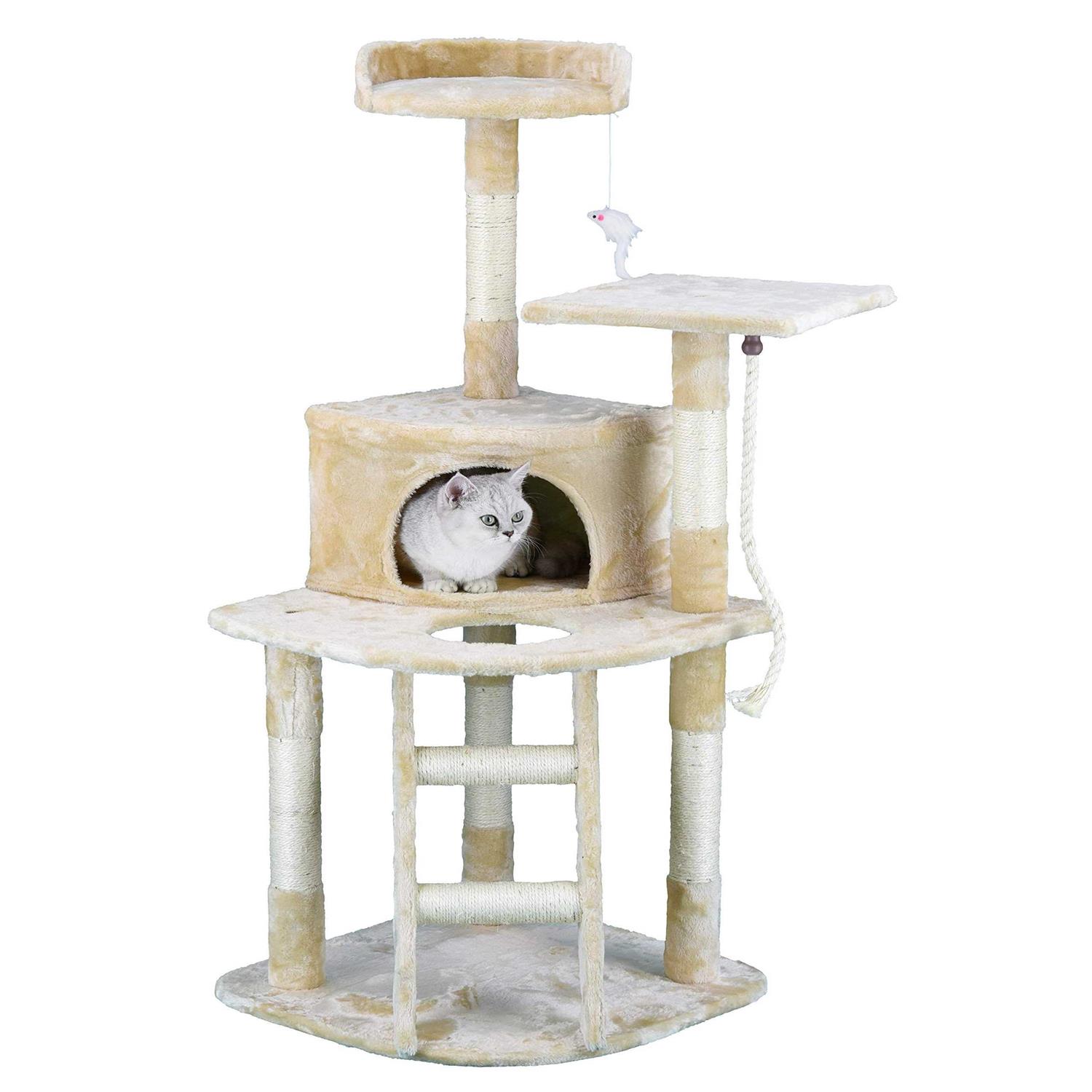 Go Pet Club Beige Economical Cat Tree Condo with Sisal Covered Posts - Healthber