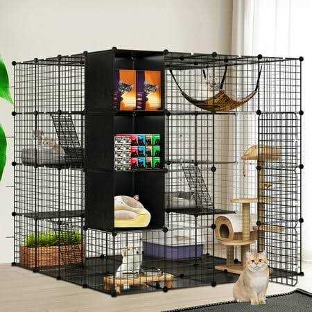 Dextrus 4-Tiers Cat Cages with Storage Cube DIY Catio Outdoor Cat Enclosures Metal Cat Playpen with Free Hammock Ideal for 1-4 Cats - Healthber