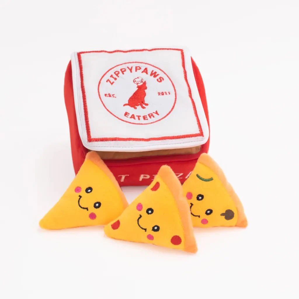 Zippy Burrow 4 Piece Pizza Box Squeaker Dog Toy - Healthber