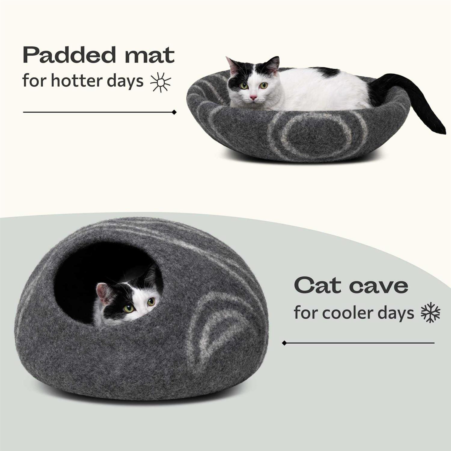 MEOWFIA Premium Felt Cat Bed Cave Handmade 100% Merino Wool Bed for Cats and Kittens - Healthber