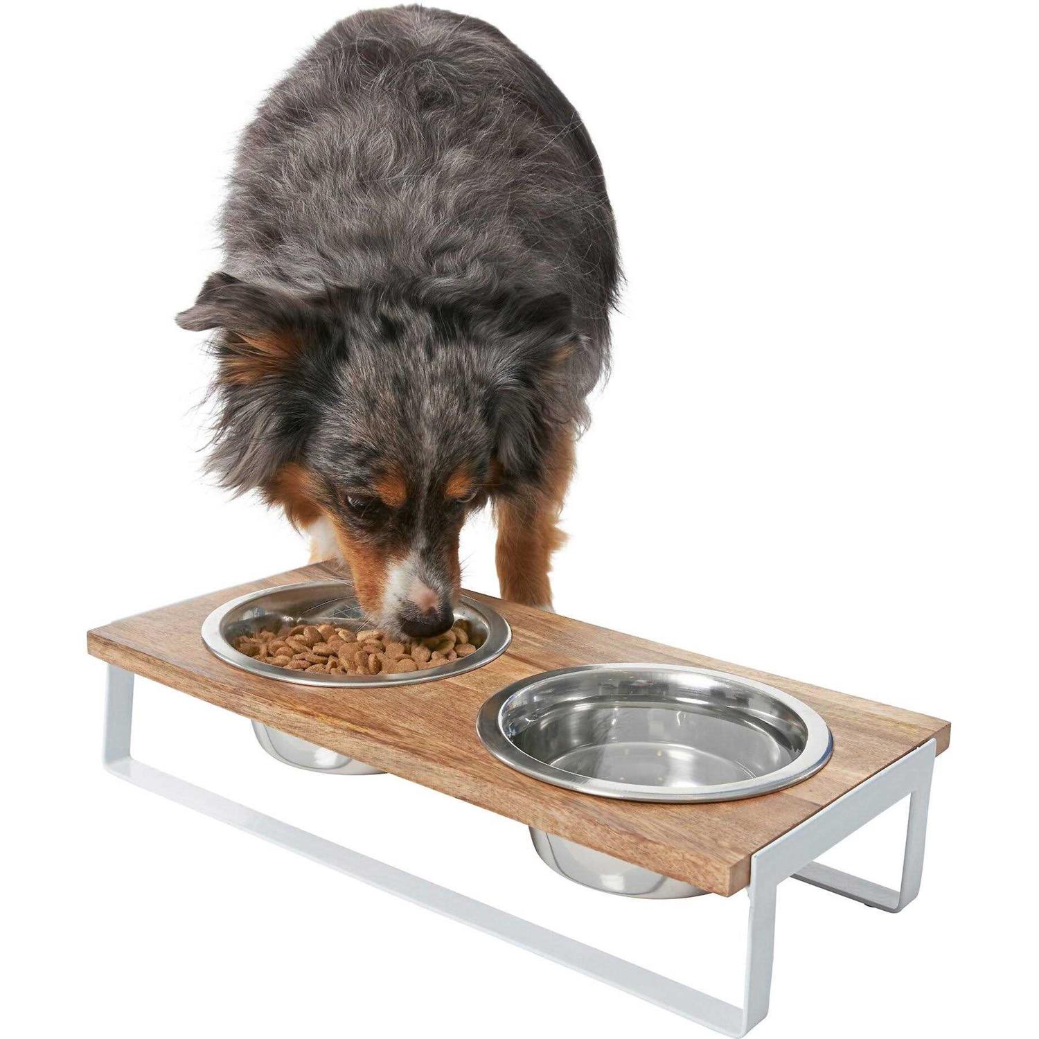 Frisco Wooden Bars Dog & Cat Double Bowl Diner - Healthber