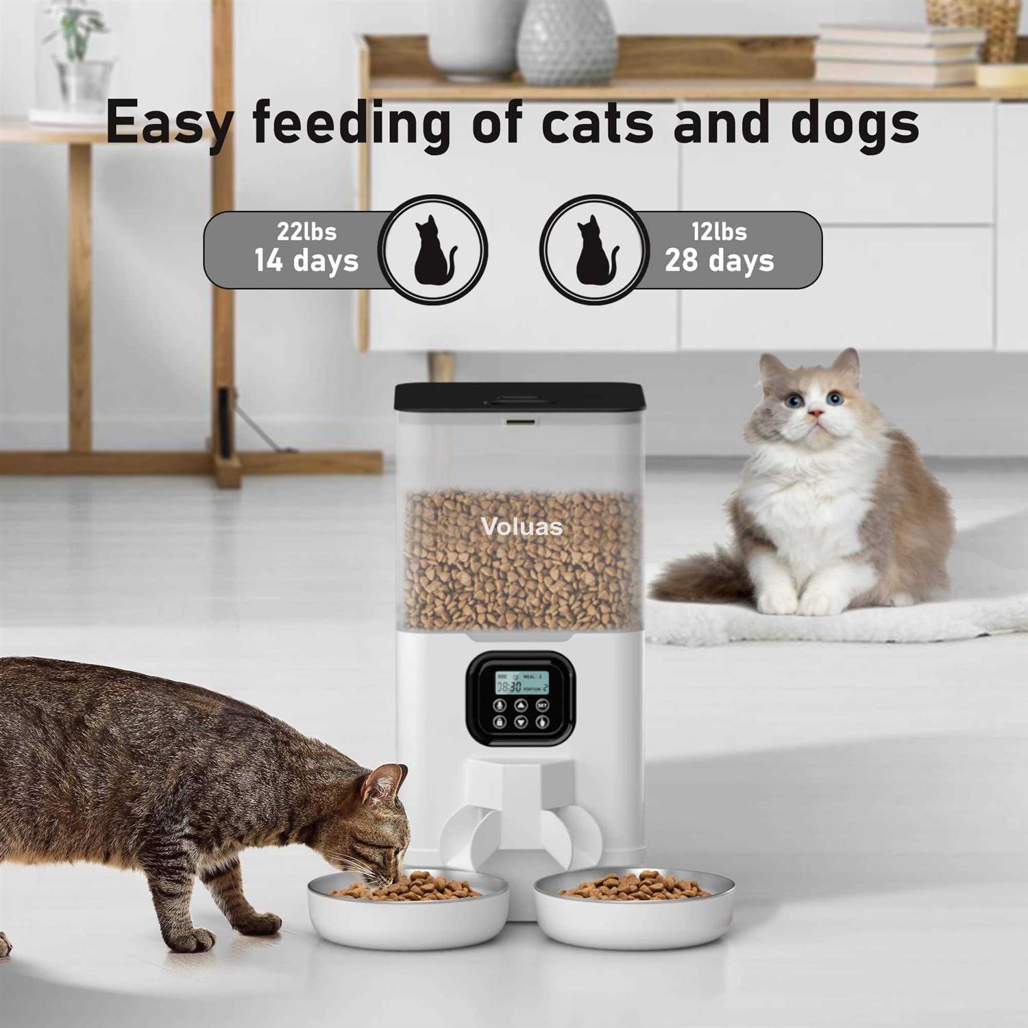 Voluas Automatic Cat Feeders for Two Cats Double Pet Feeder with 2 Stainless Steel Bowls - Healthber