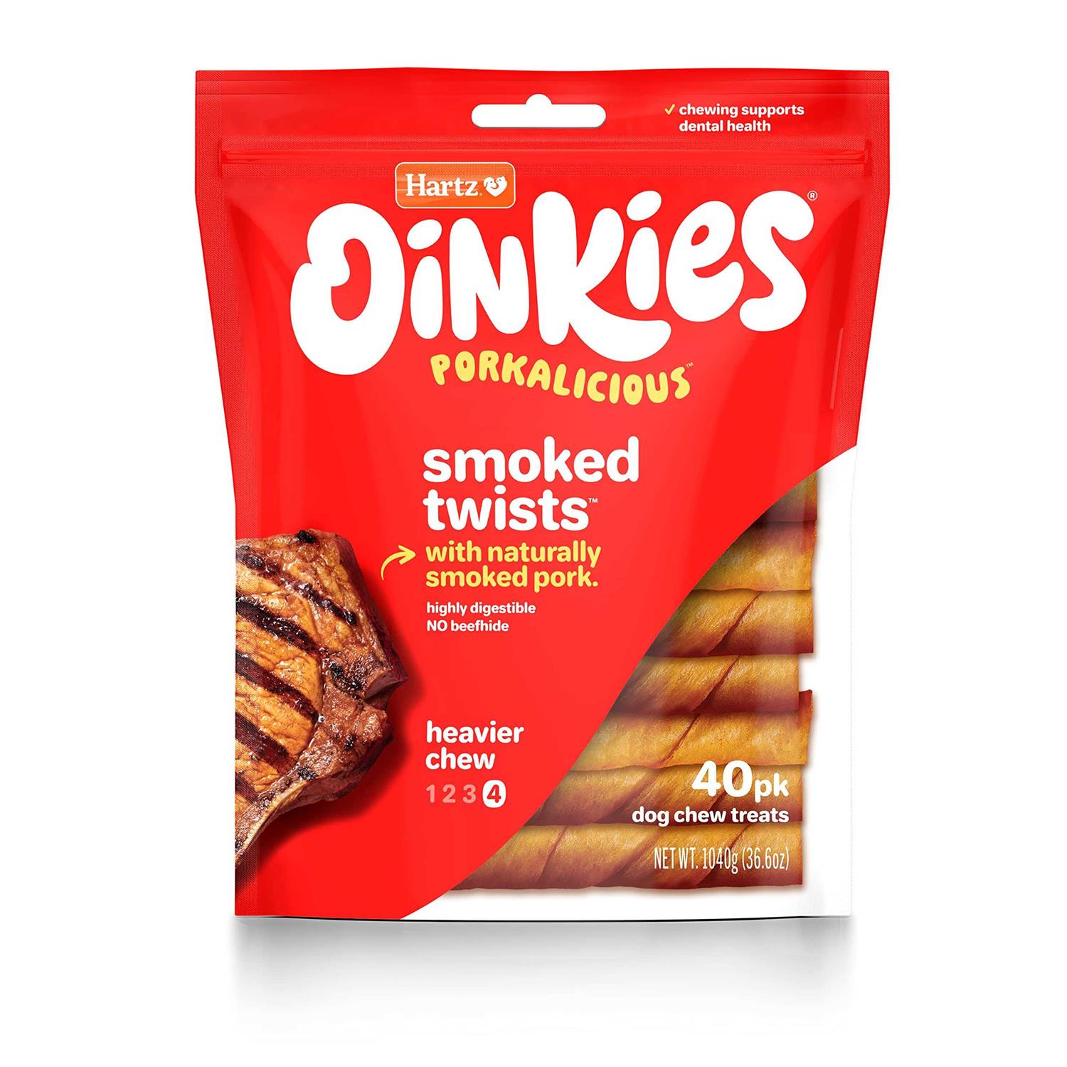 Hartz Oinkies Porkalicious Smoked Pig Skin Twists Dog Treats - Healthber