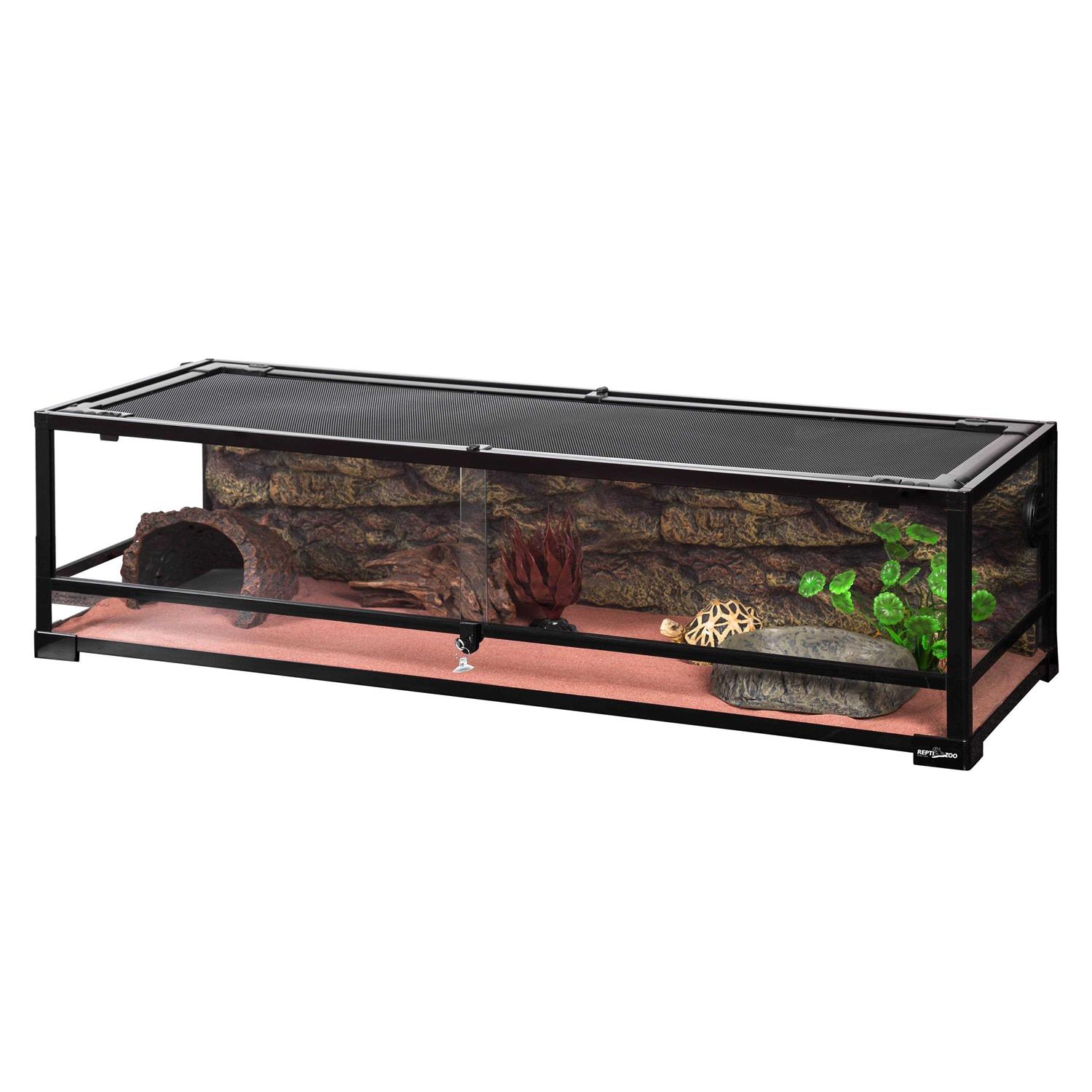 REPTI ZOO REPTI-ZOO 47 Gallon Reptile Large Terrarium Upgrade Glass Front Opening Tank Sliding Door with Screen Ventilation Reptile Terrarium About 48 - Healthber