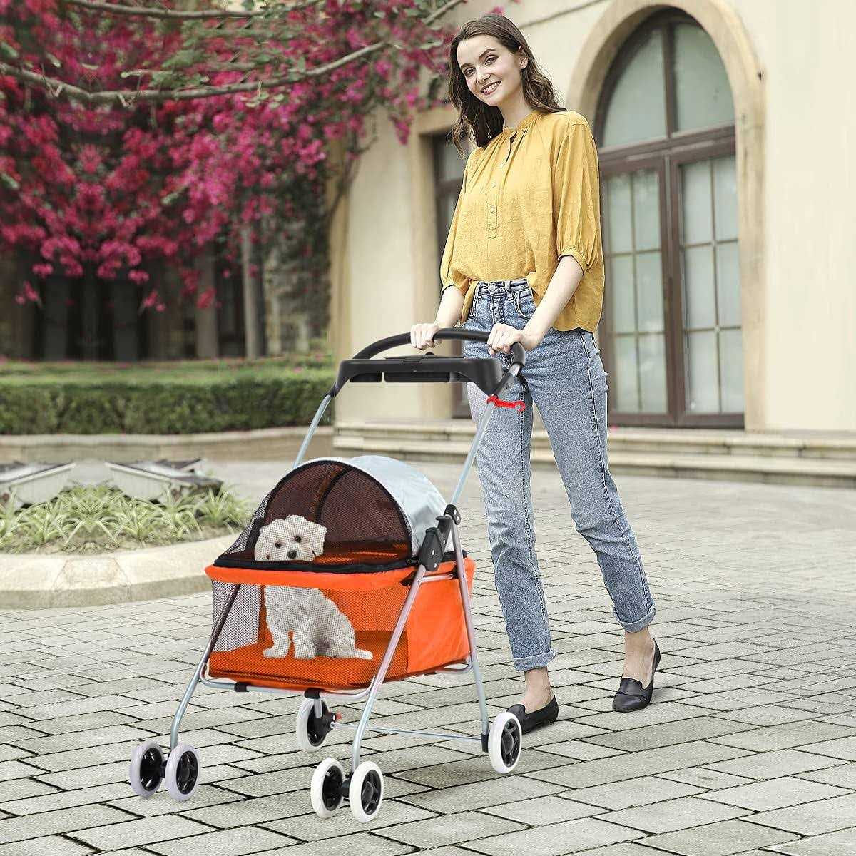 Dkeli Dog Stroller Folding Cat Stroller Pet Strollers for Small Dogs & Cats with Cup Holder - Healthber