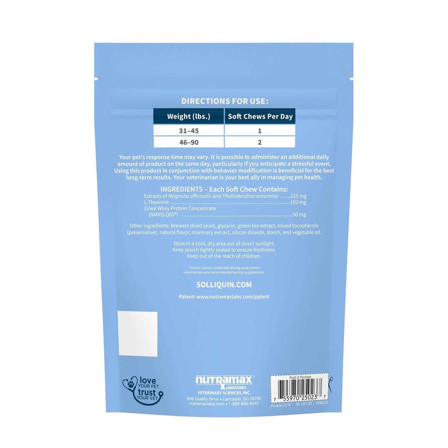Nutramax Solliquin Calming Behavioral Health Supplement for Large Dogs - Healthber