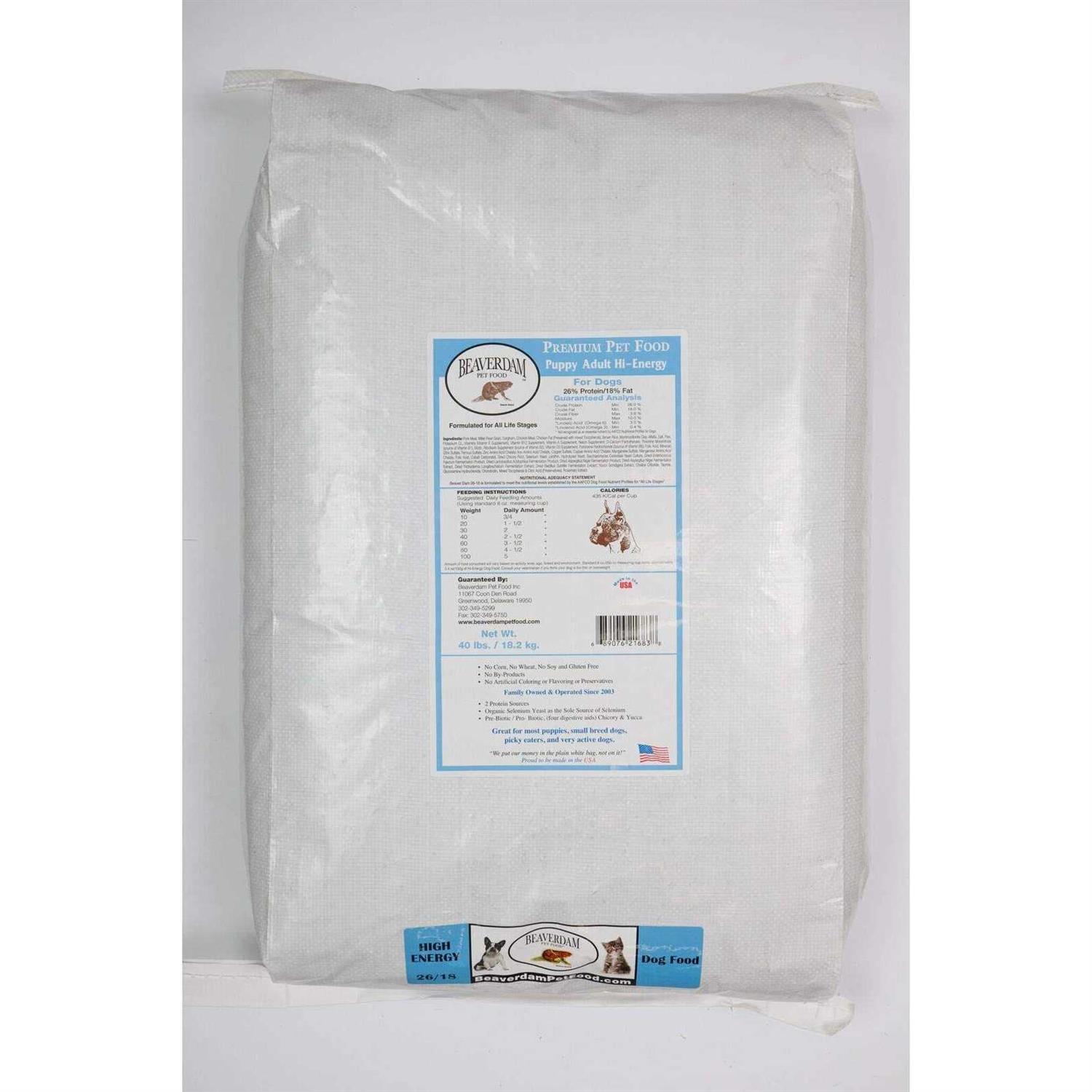 Beaverdam Hi-Energy All Ages Pork and Chicken Dry Dog Food 40 lb - Healthber