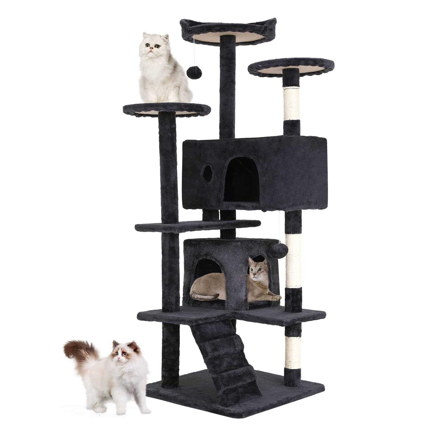 Bestpet 54in Cat Tree Tower with Cat Scratching Posts Stand House Cat Condo with Funny Toys - Healthber