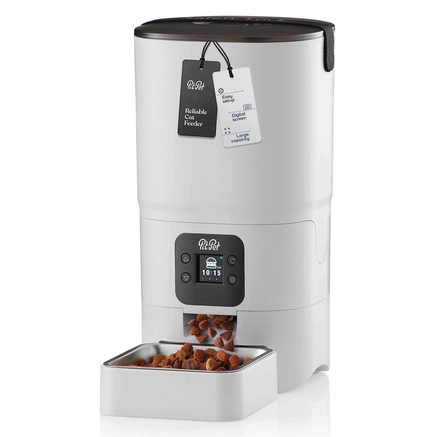 Pitpet Smart Automatic Cat Feeder 6-L Reliable Automatic Cat Food Dispenser with Display LCD Screen for Easy Set Up -Portion Control Automatic Dog - Healthber