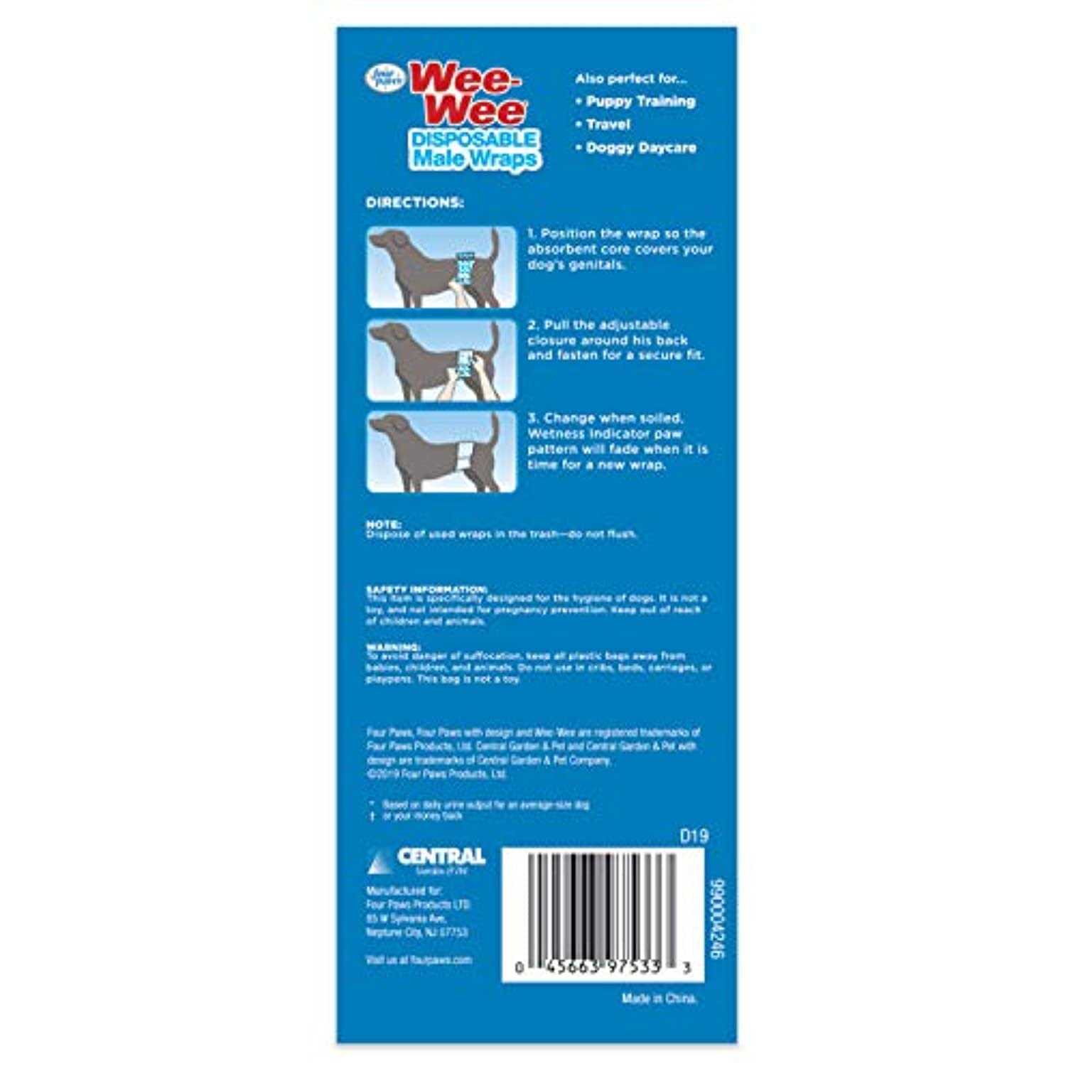 Four Paws Wee Wee Disposable Male Dog Wraps - Healthber
