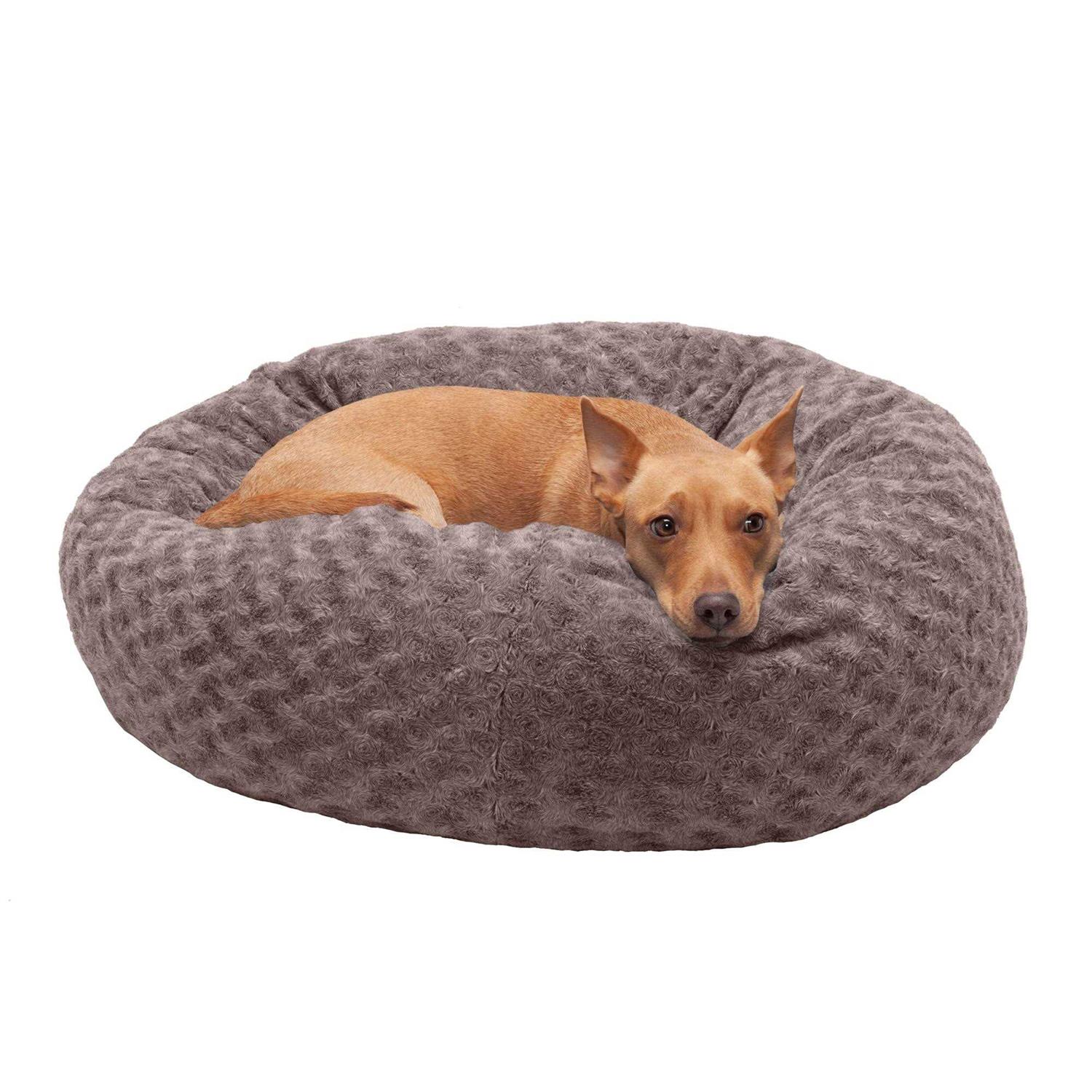 FurHaven Curly Fur Plush Donut Dog Bed - Healthber