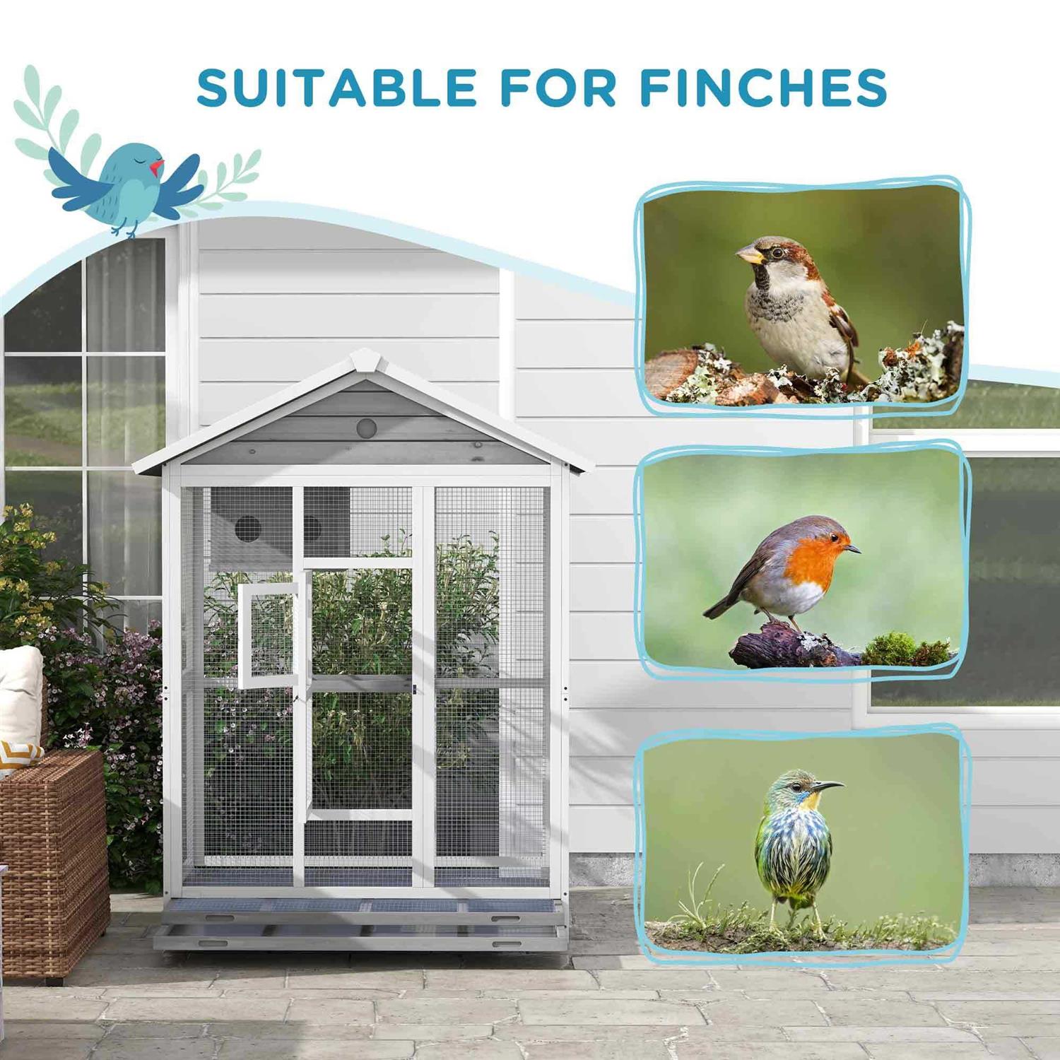 PawHut 64.5 Wooden Bird Cage Aviary, Flight Cage with 4 Perches, Nest and Slide-Out Tray for Indoor/Outdoor - Healthber