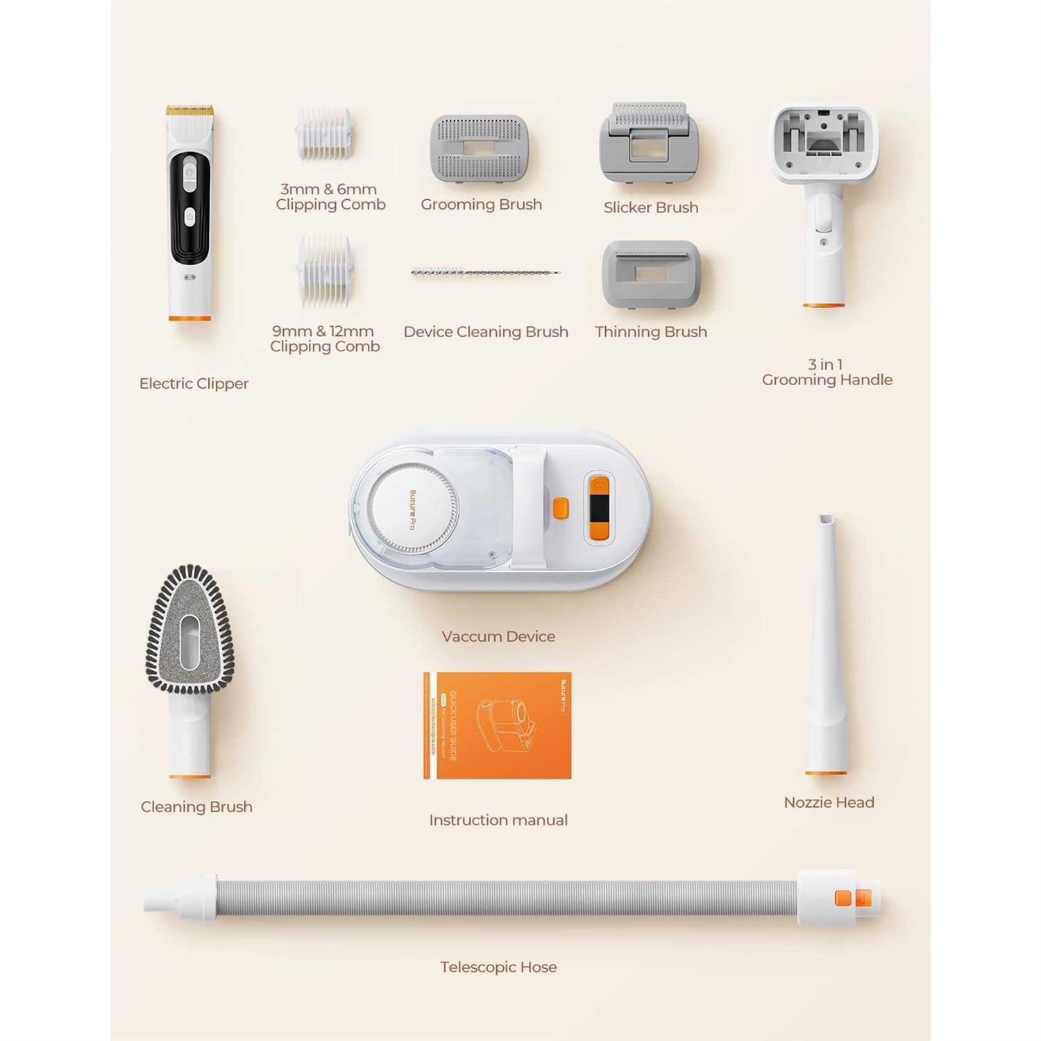 BUTURE Pet Grooming Kit & Vacuum Suction 99% Pet Hair, Professional Dog Grooming Kit with 6 Grooming Tools for Dogs Cats and Other Animals Low Noise - Healthber