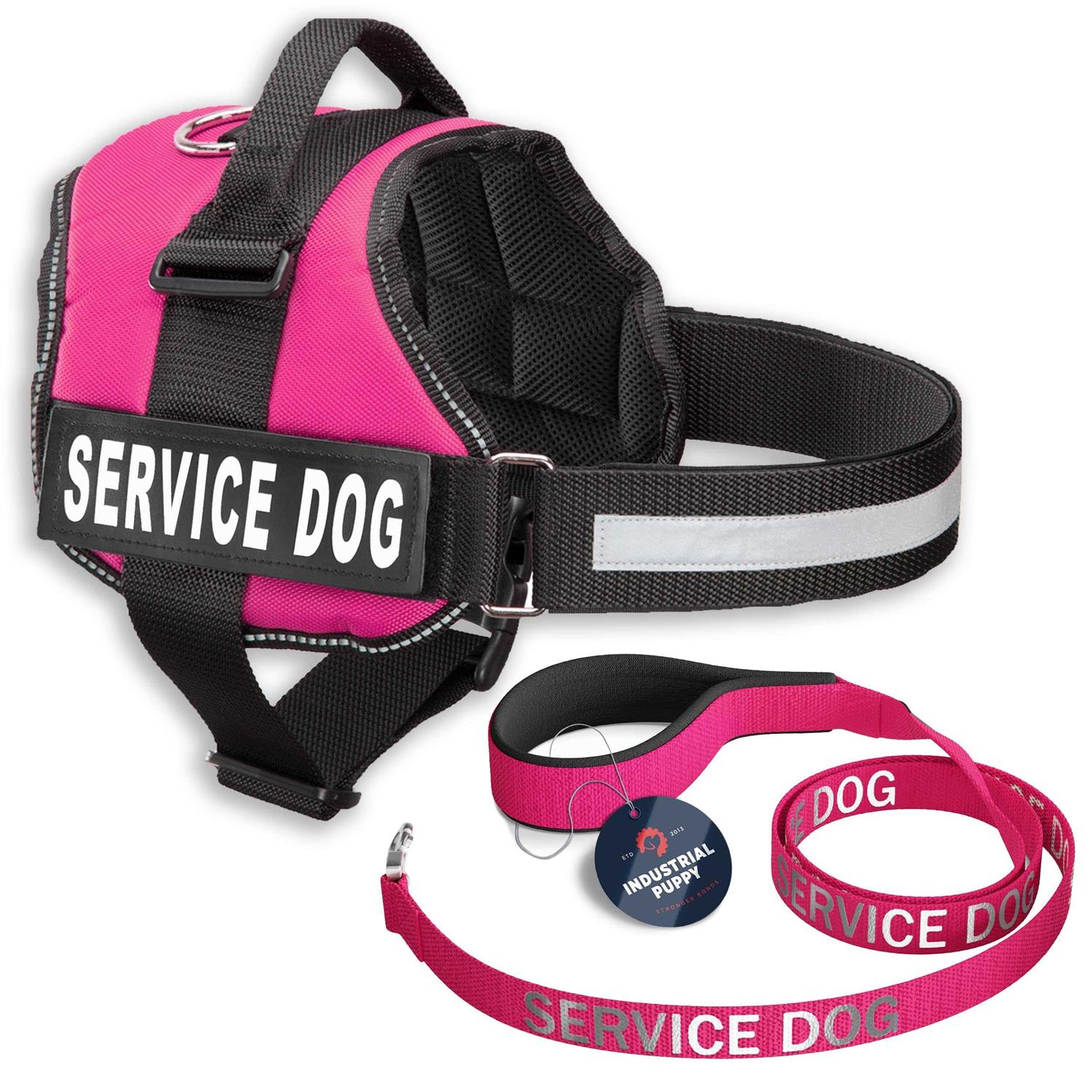 Industrial Puppy Service Dog Vest with Hook and Loop Straps & Matching Service Dog Leash Set - Healthber