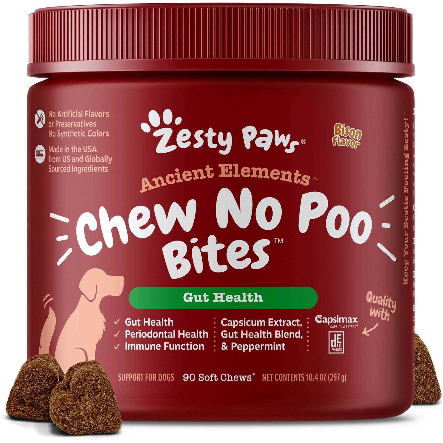Zesty Paws Ancient Elements Chew No Poo Bison Flavored Soft Chews Stool Eating Deterrent Supplement for Dogs - Healthber