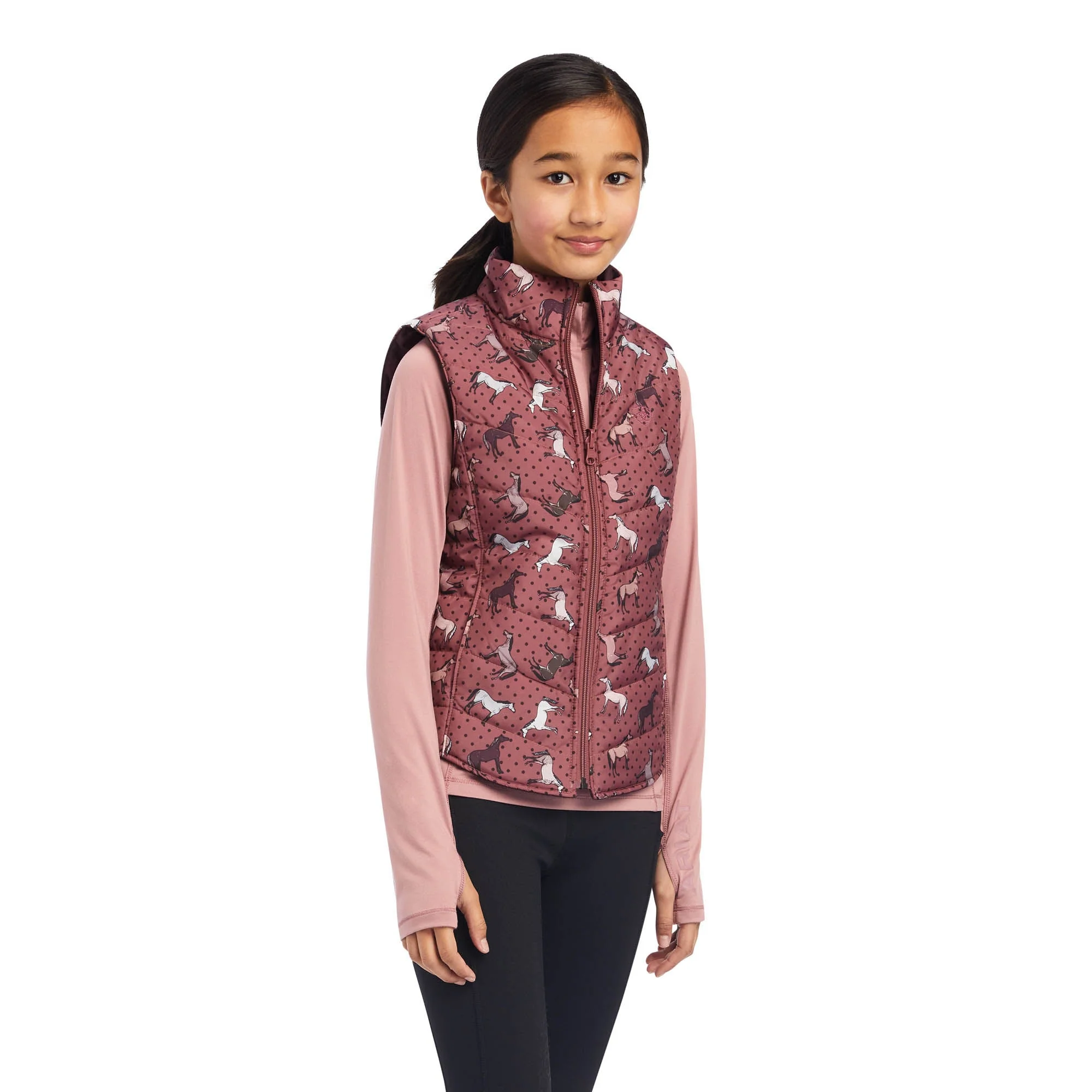 Ariat Girls Bella Reversible Vest, Wild Ponies, Mulberry - Healthber