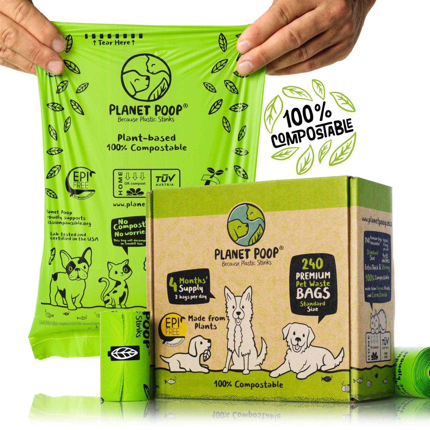 PLANET Poop Home Compostable Dog Poop Bags Pet Waste Bags on Refill Rolls - Healthber