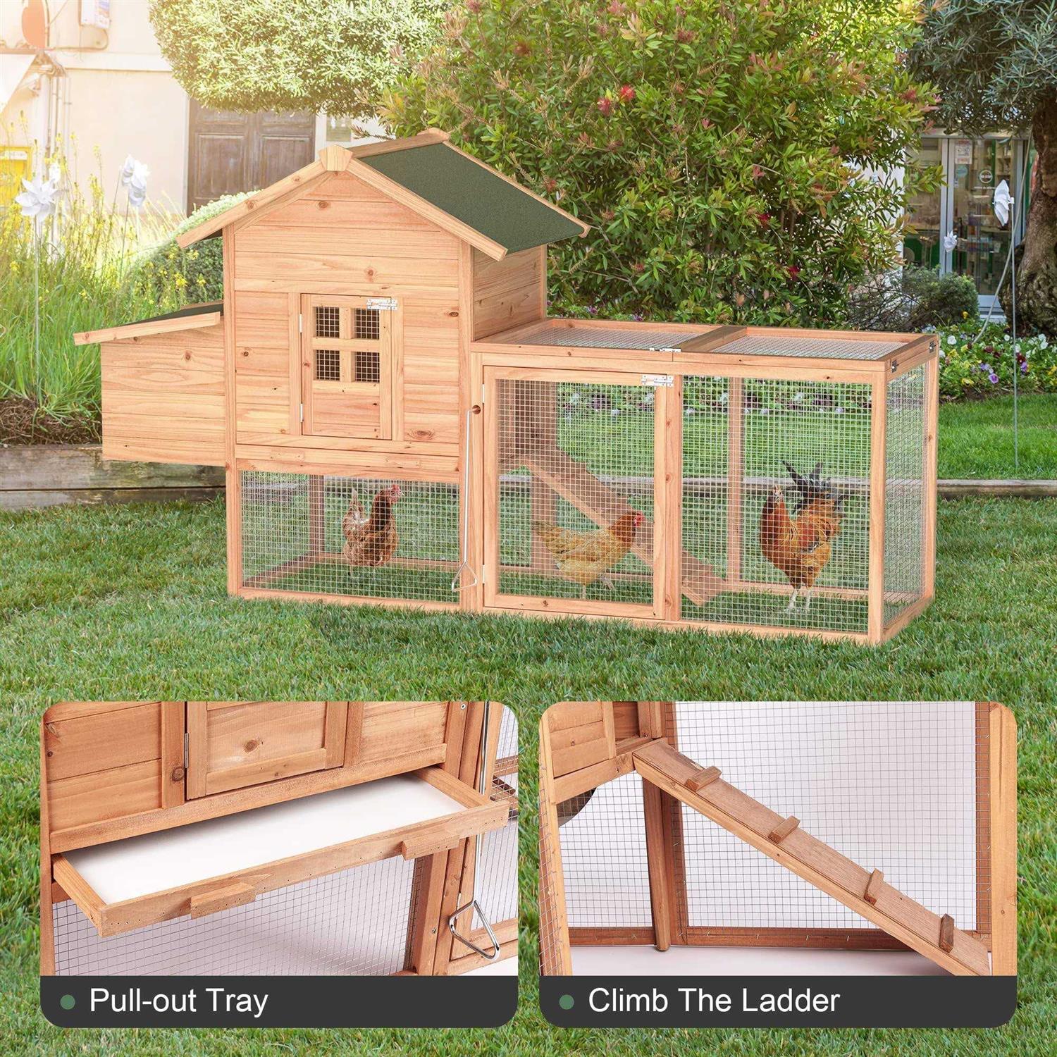Grezone Chicken Coop Large Wooden Outdoor Hutch Hen Cage with Ventilation Castle Door - Healthber