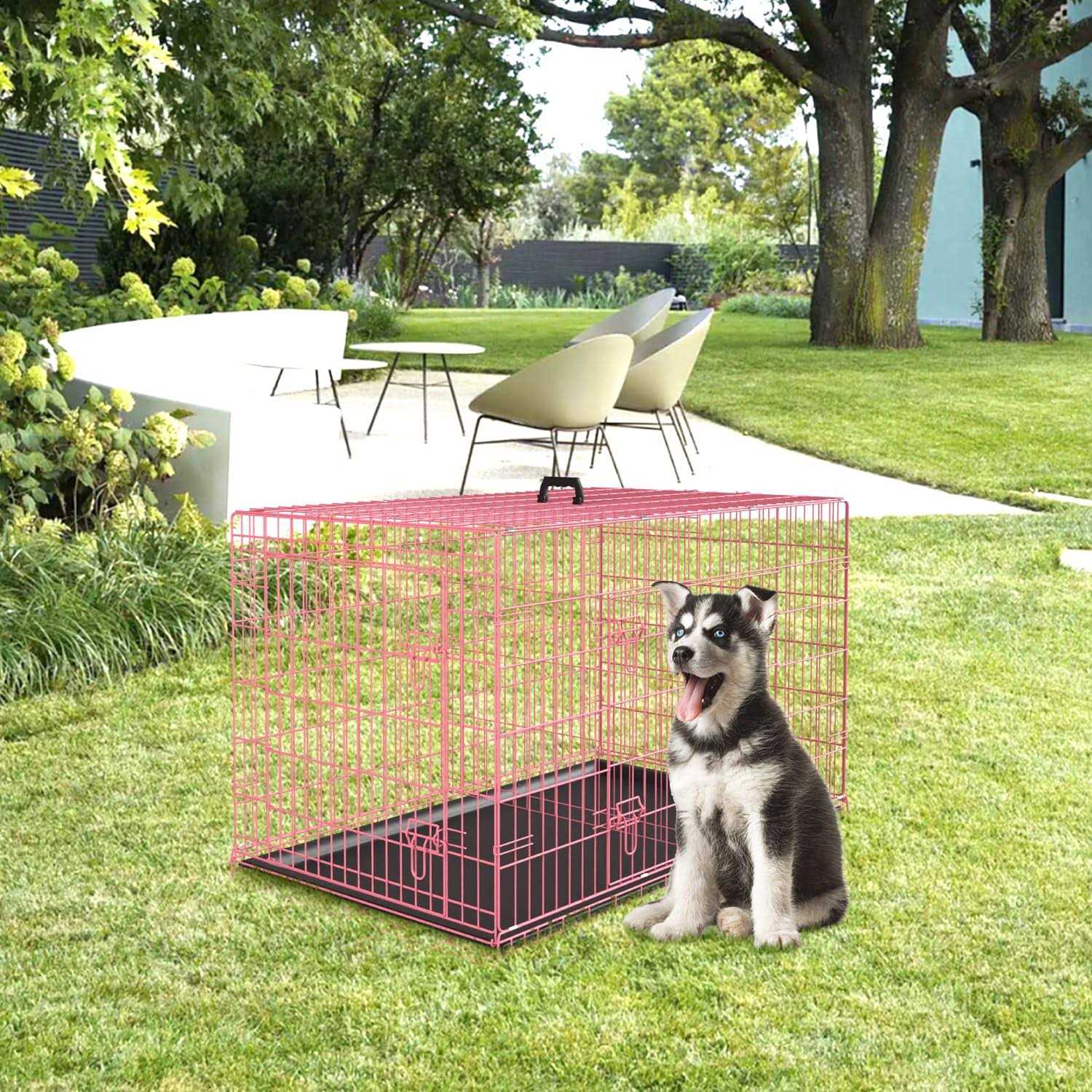 PayLessHere Large Dog Crate Kennel for Medium Large Dogs Metal Dog Cage Double-Door Folding Travel Indoor Outdoor Puppy Playpen with Divider and - Healthber