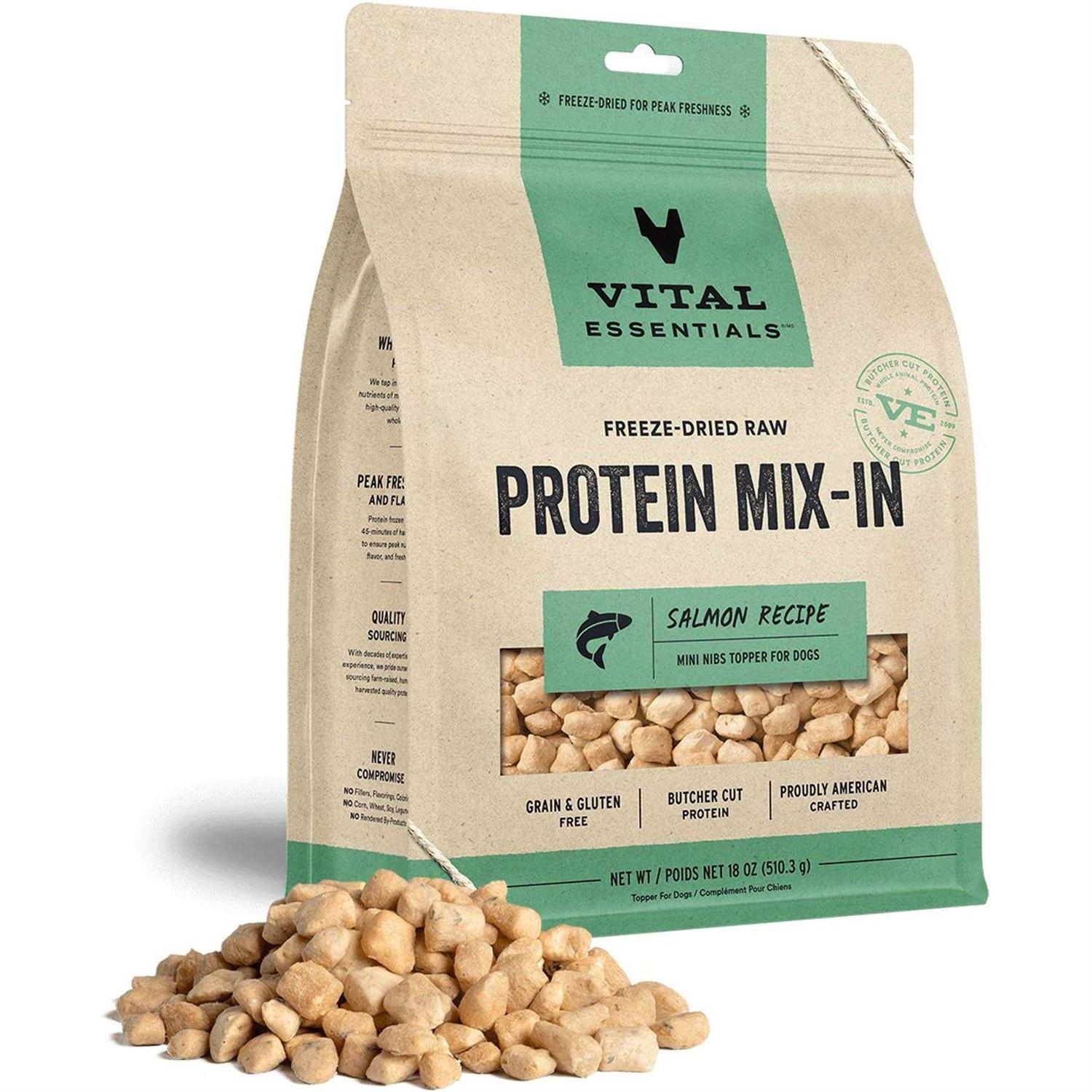 Vital Essentials Freeze Dried Raw Protein Mix In Salmon Recipe Mini Nibs Topper for Dogs - Healthber