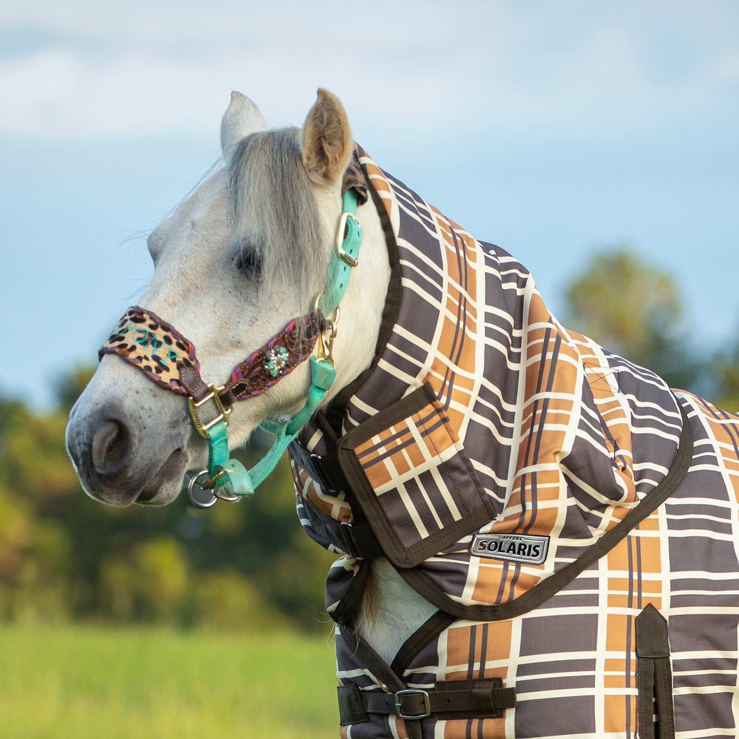 Pony Poppins Solaris Horse Neck Rug, 1200 Denier / 240g Fill, Brown & Cream Plaid - Healthber