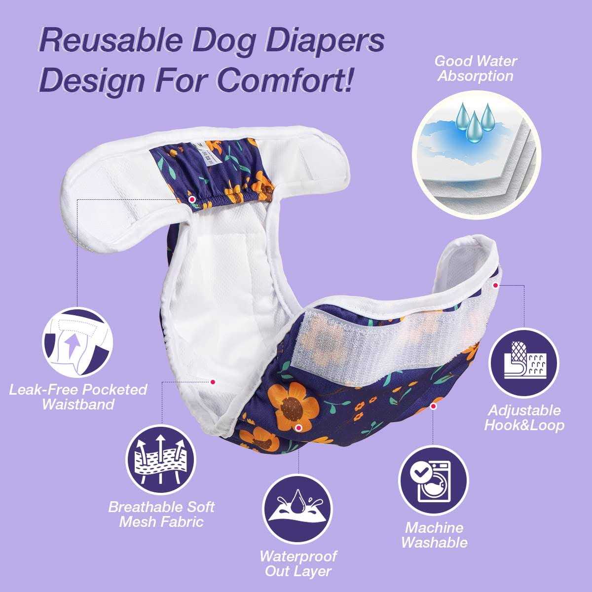 Pet Soft Washable Female Diapers Female Dog Diapers Comfort Reusable Doggy Diapers for Girl Dog in Period Heat - Healthber