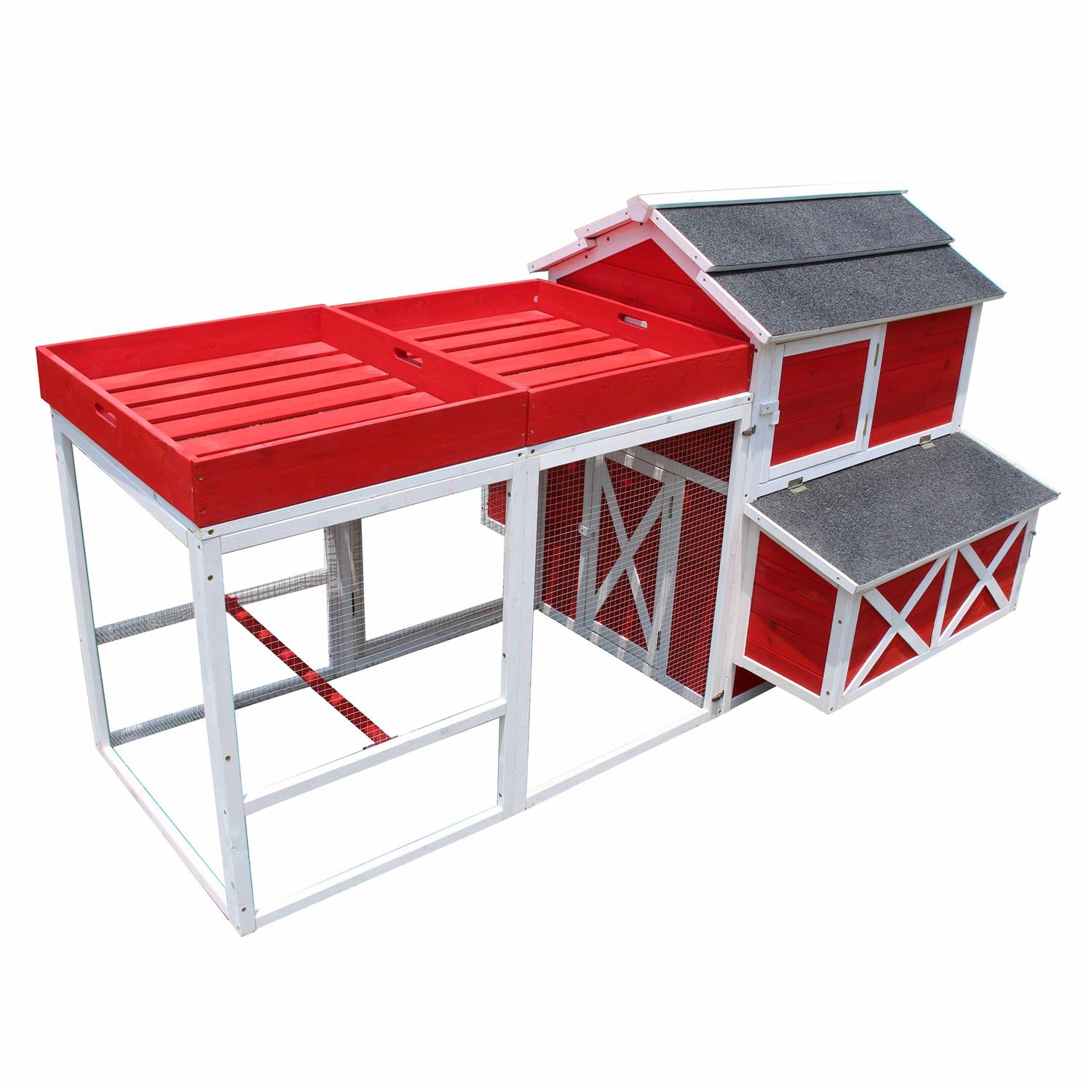 Merry Products Red Barn Chicken Coop with Roof Top Planter - Healthber