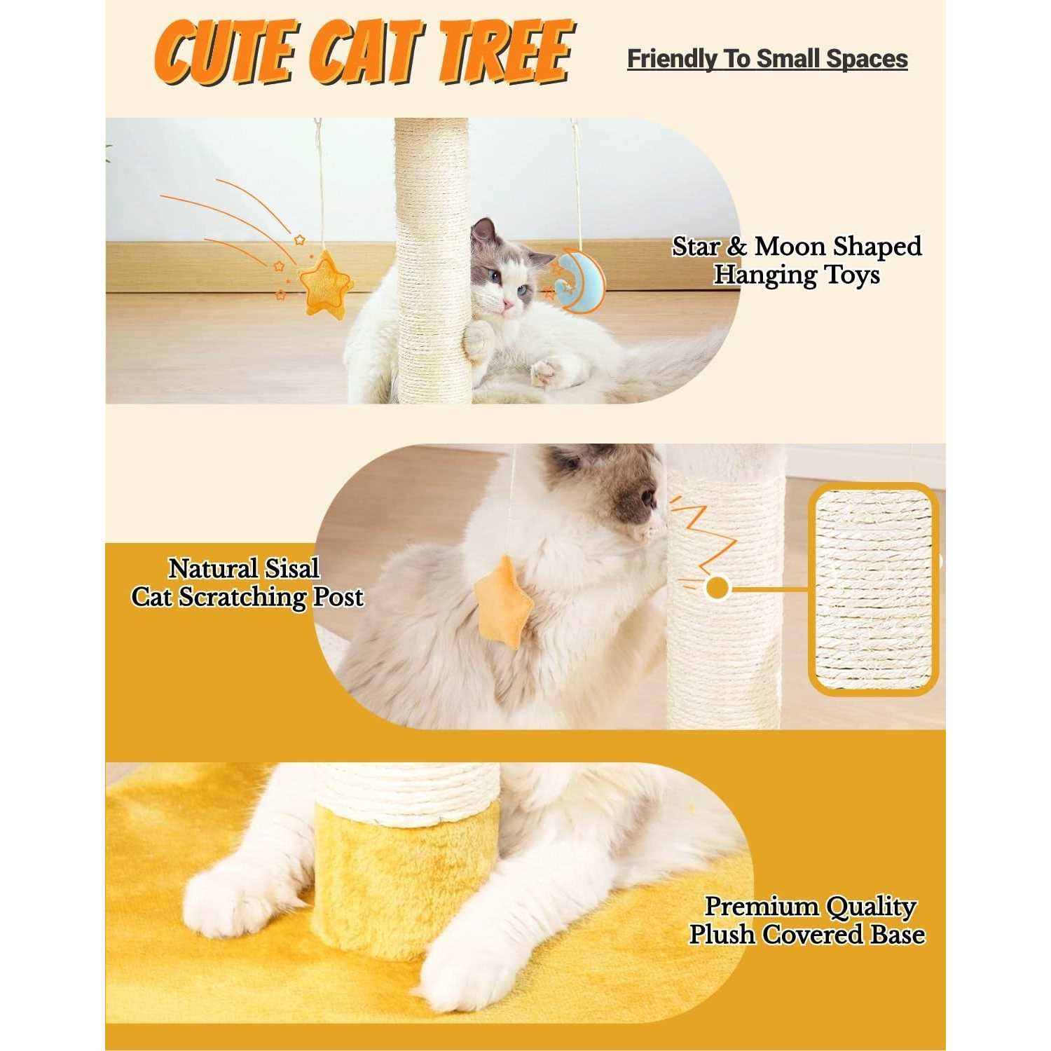 Happi N Pets Cloud Cat Scratching Post with Bed Cat Tree Tower for Indoor Cats - Healthber