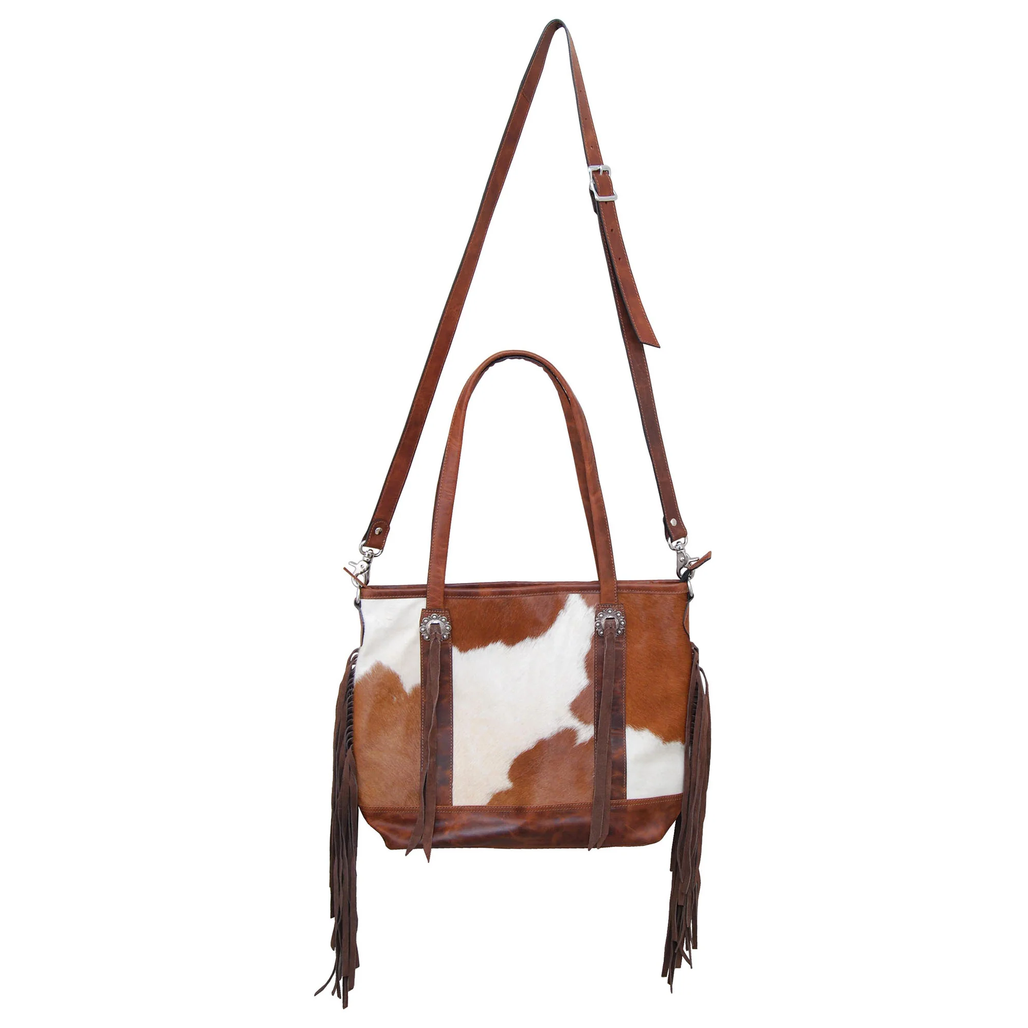 Rafter T Hair-On Crossbody Tote, Brown/White - Healthber