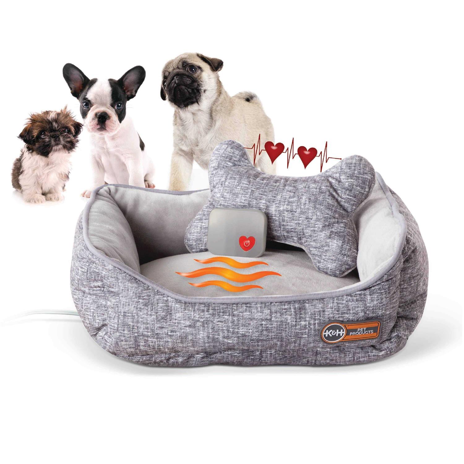K&H Mother’s Heartbeat Heated Puppy Pet Bed with Bone Pillow - Healthber