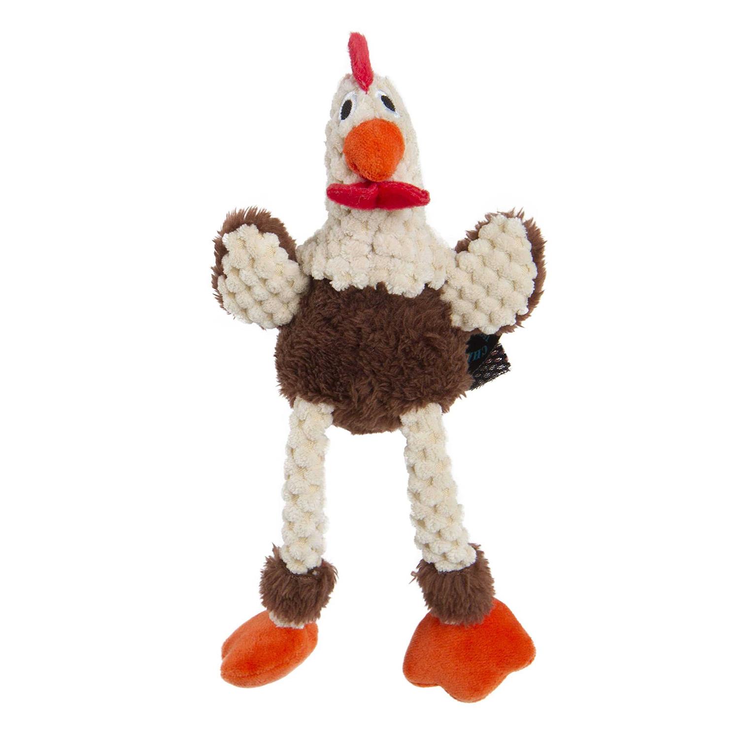 goDog Checkers Chew Guard Skinny Rooster Dog Toy - Healthber