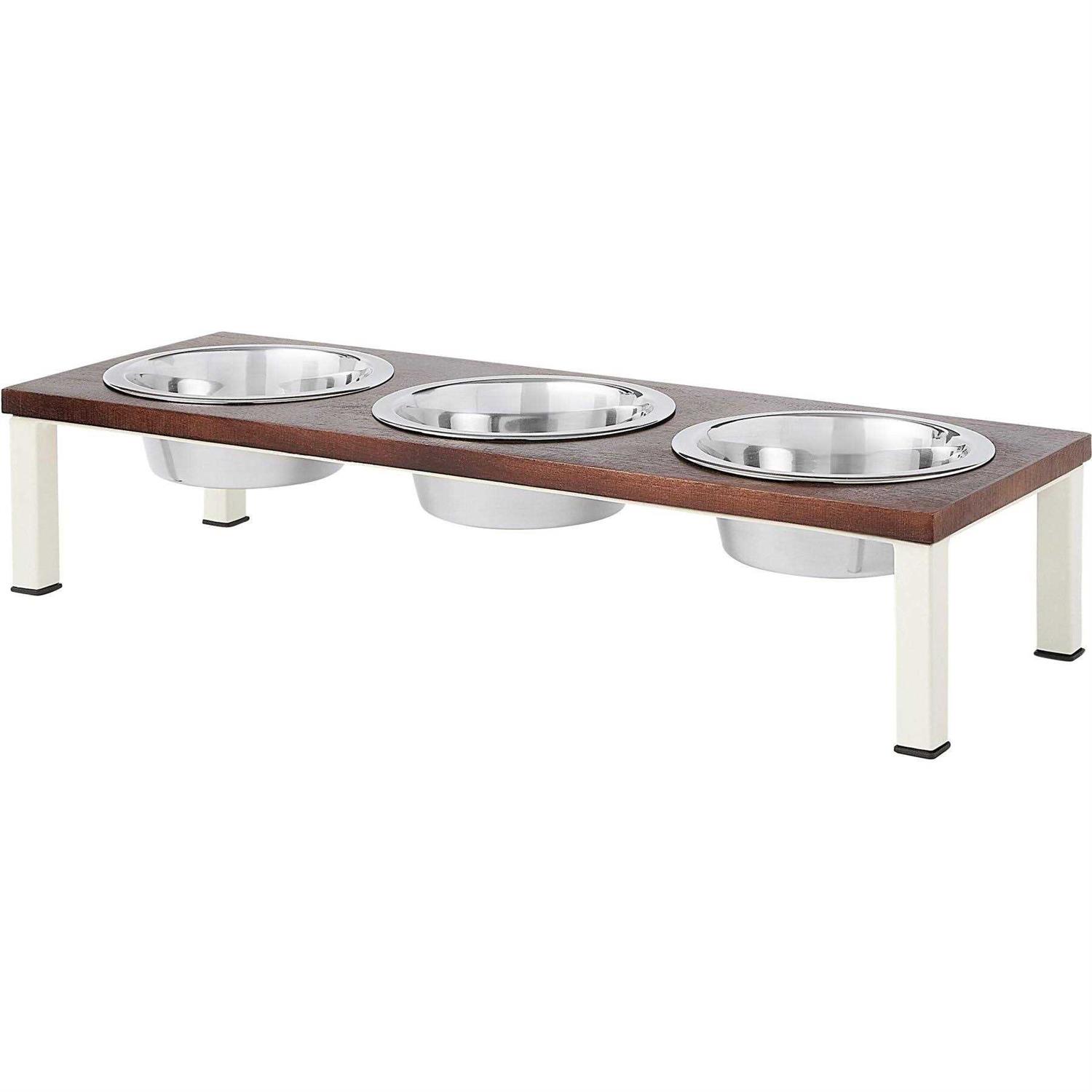 Frisco Dark Wooden Triple Elevated Stainless Steel Dog & Cat Bowl - Healthber