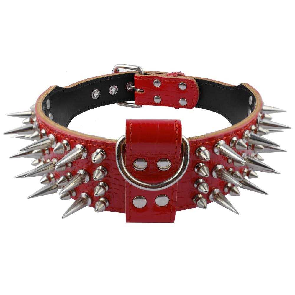 Pet Artist 2 Wide Luxury Genuine Leather Spiked Studded Dog Collars for Medium & Large Dogs - Healthber