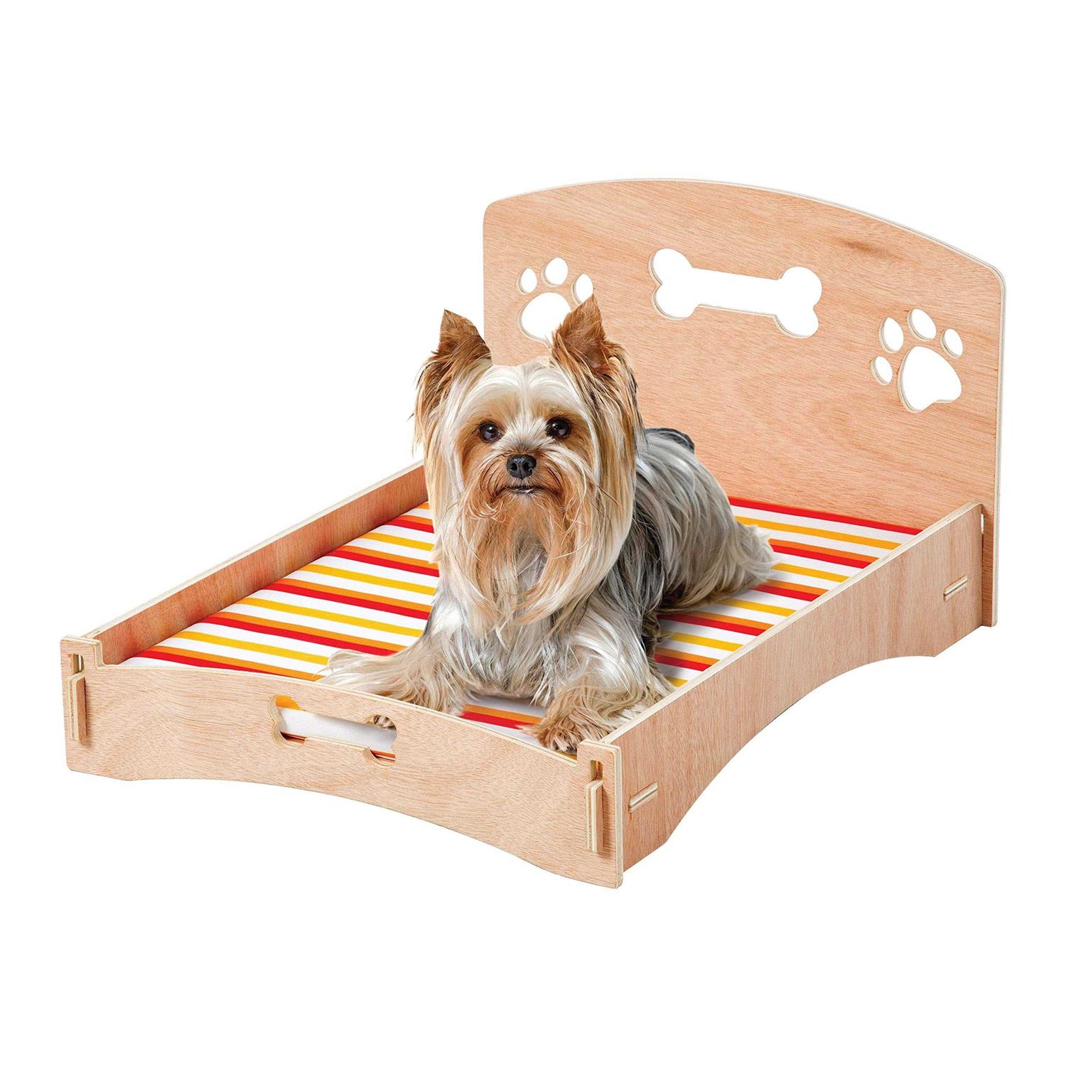 masterapartm Wooden Bone & Paw Design Sofa Cat & Dog Bed with Removable Cover - Healthber