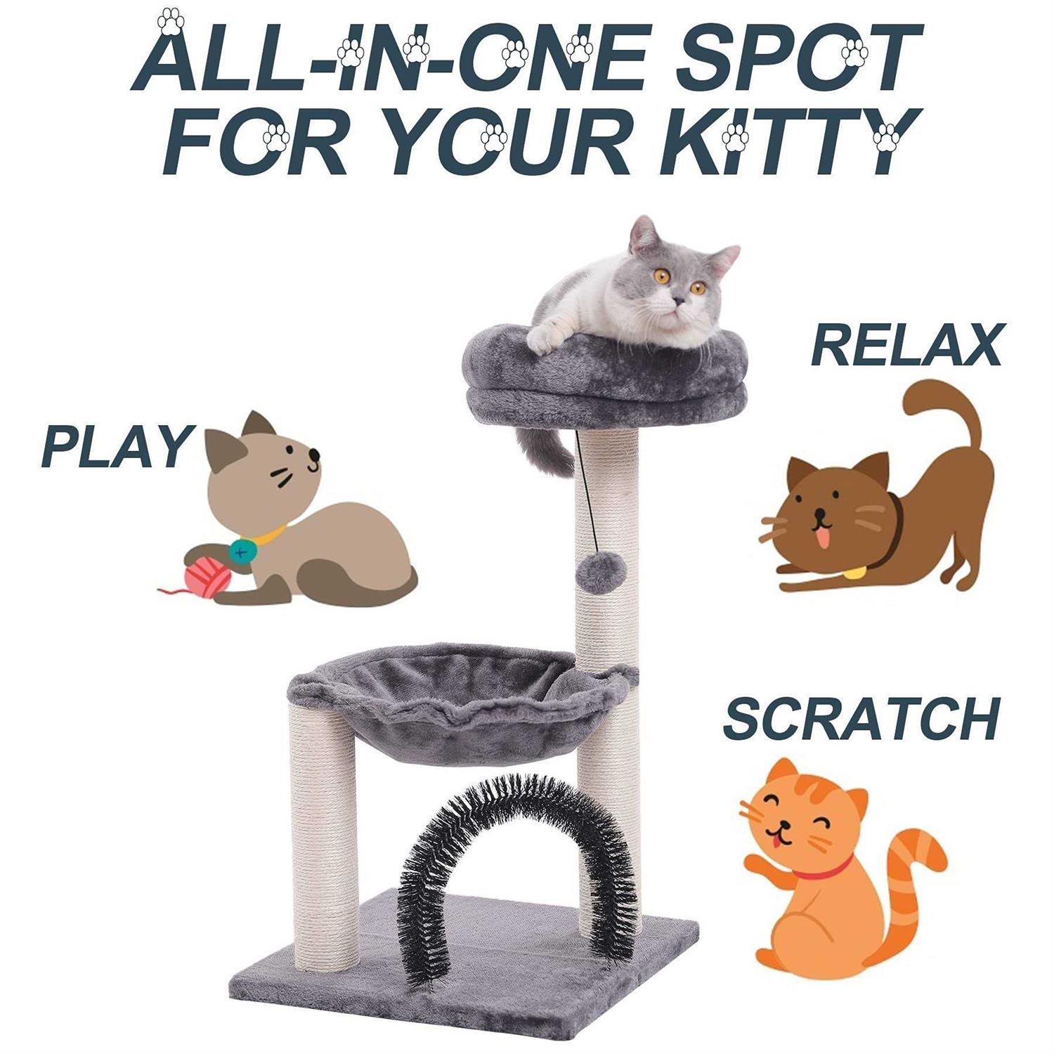HOOPET cat Tree,27.8 INCHES Tower for Indoor Cats Multi-Level cat Tree with Scratching Posts Plush Basket & Perch Play Rest - Healthber