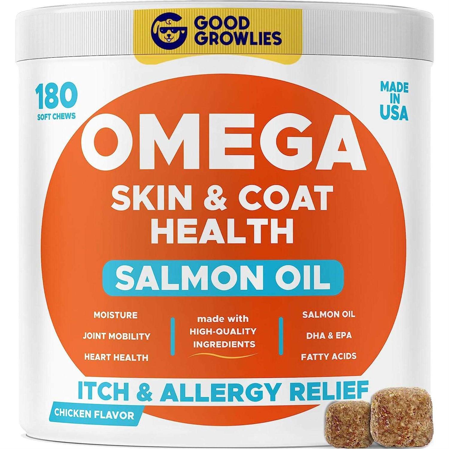 GoodGrowlies Omega 3 Alaskan Fish Oil Treats for Dogs Dry & Itchy Skin Relief + Allergy Support - Healthber