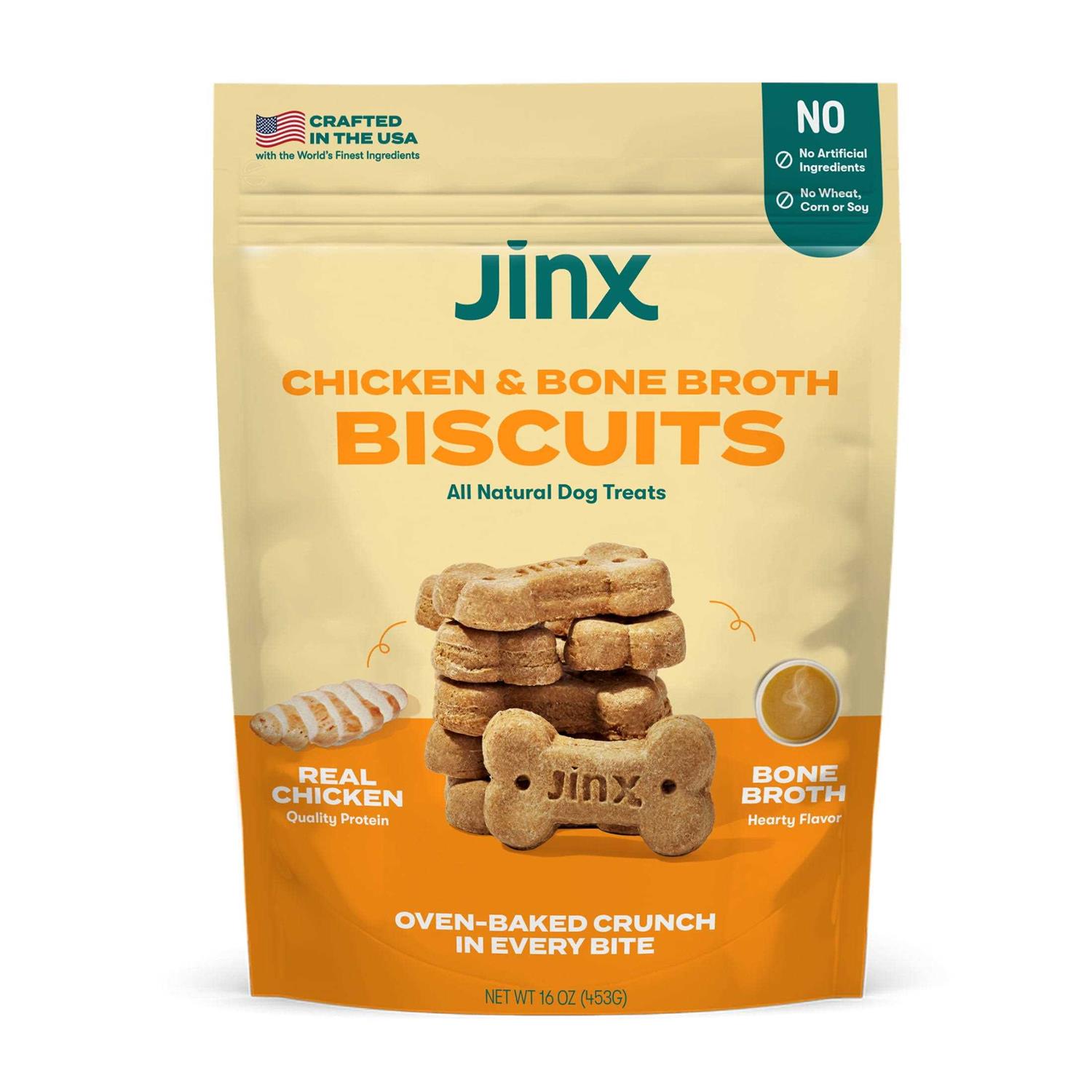 Jinx Chicken & Bone Broth Biscuits Crunchy Dog Treats - Healthber