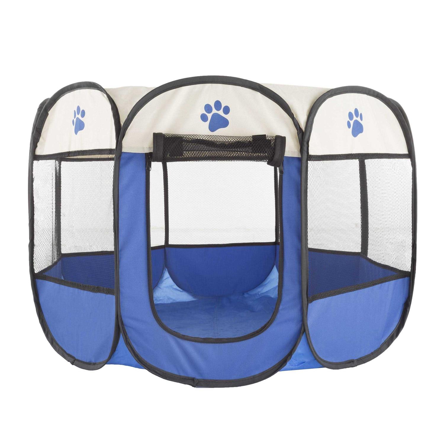 PETMAKER Pop-Up Pet Playpen with Carrying Case Blue - Healthber
