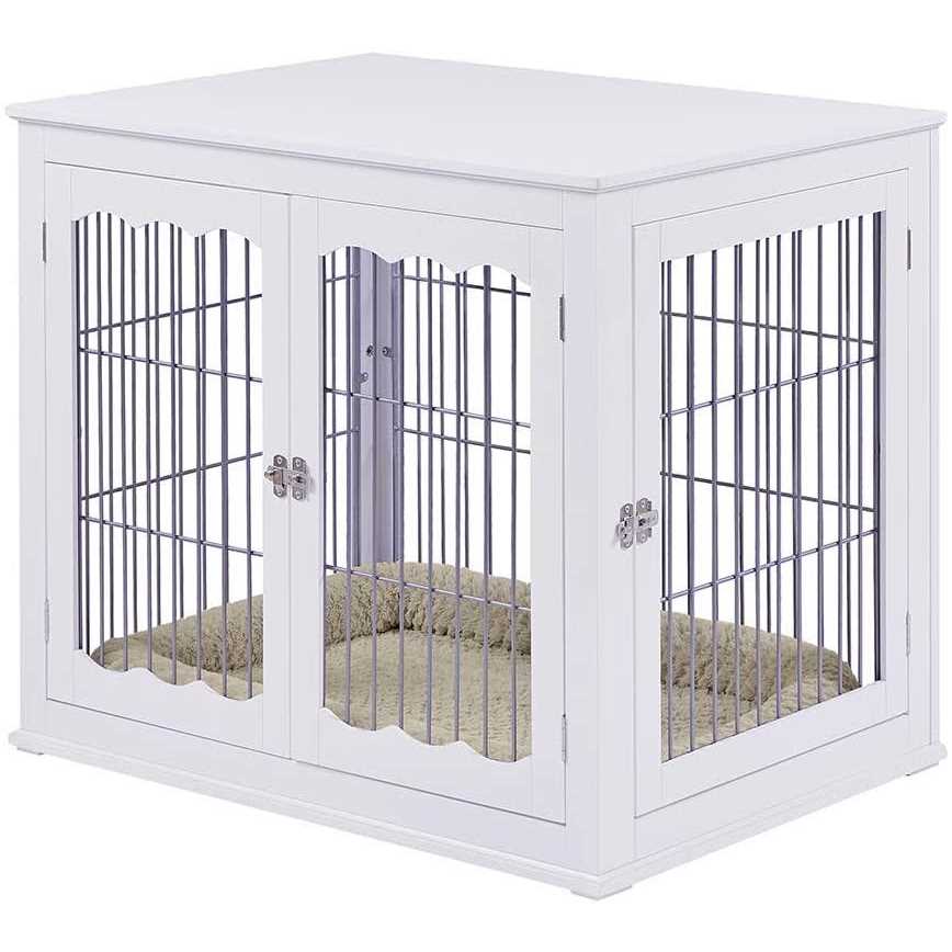Unipaws Dog Crate End Table with Cushion Wooden Wire Pet Kennels with Double Doors - Healthber