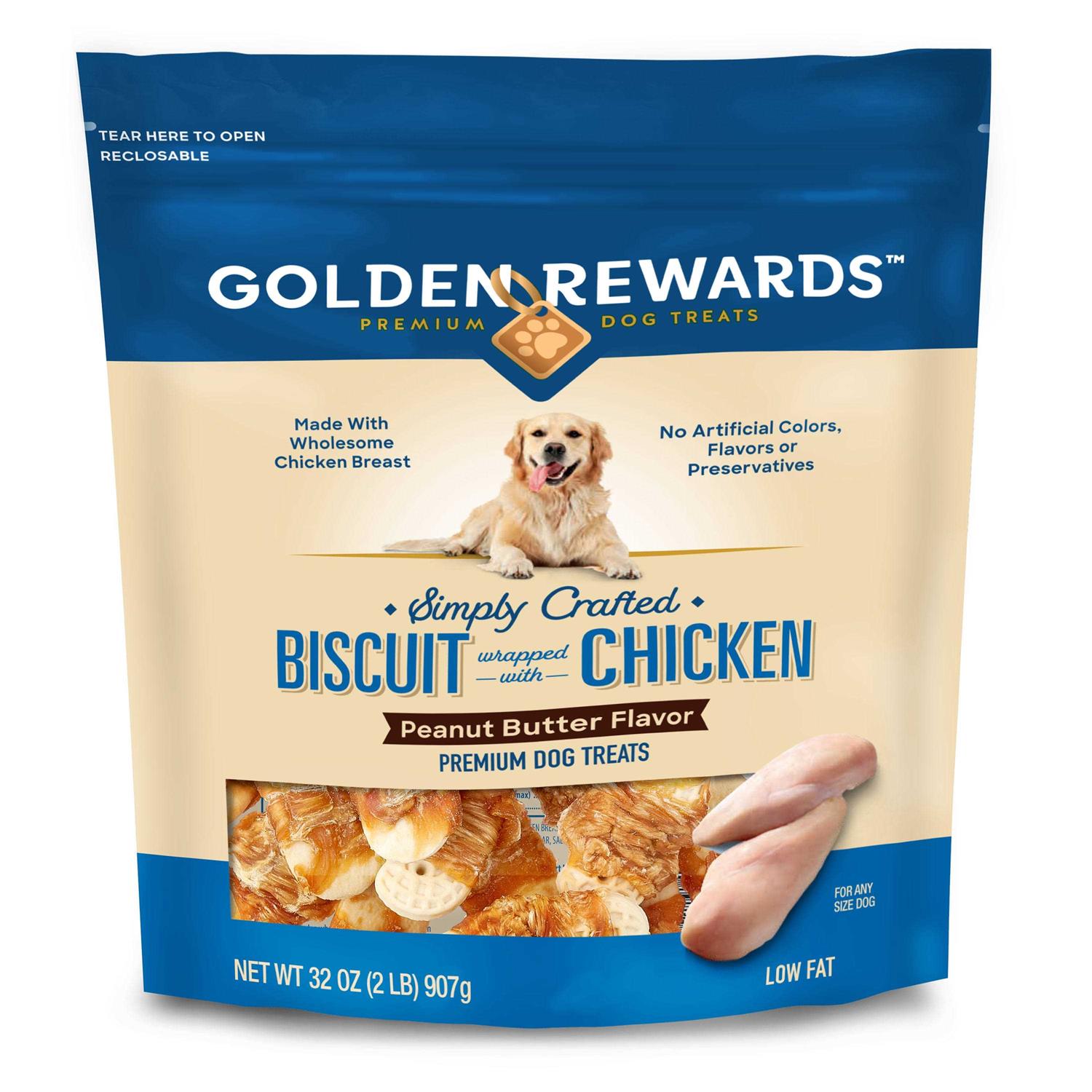 Golden Rewards Peanut Butter Flavor Biscuit Wrapped with Chicken Premium Dog Treats - Healthber
