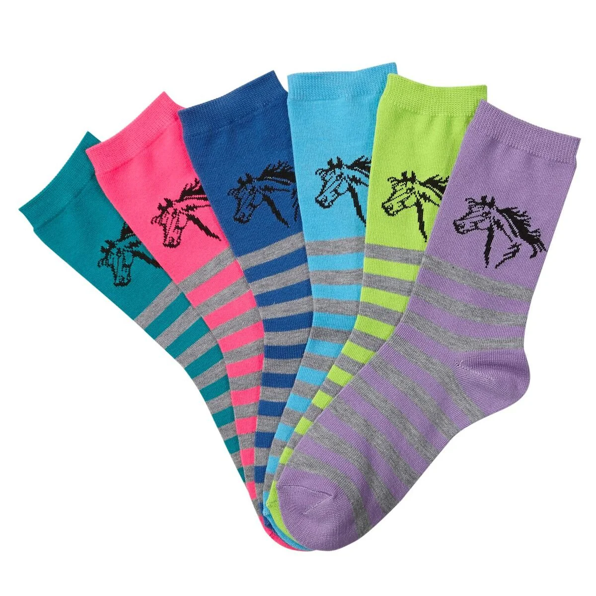 Lila Horses in Stripes Crew Socks, Ladies - Healthber