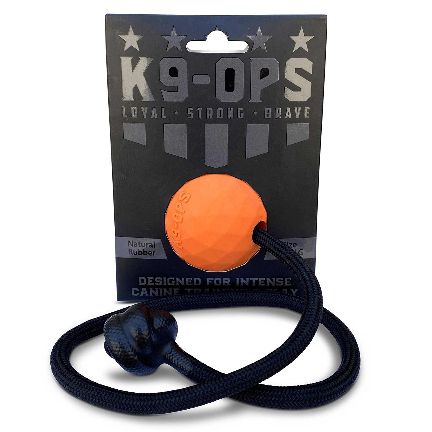 K9 Ops Dog Ball on a Rope moki Tug Toy Solid Rubber Fetch Training Reward - Healthber