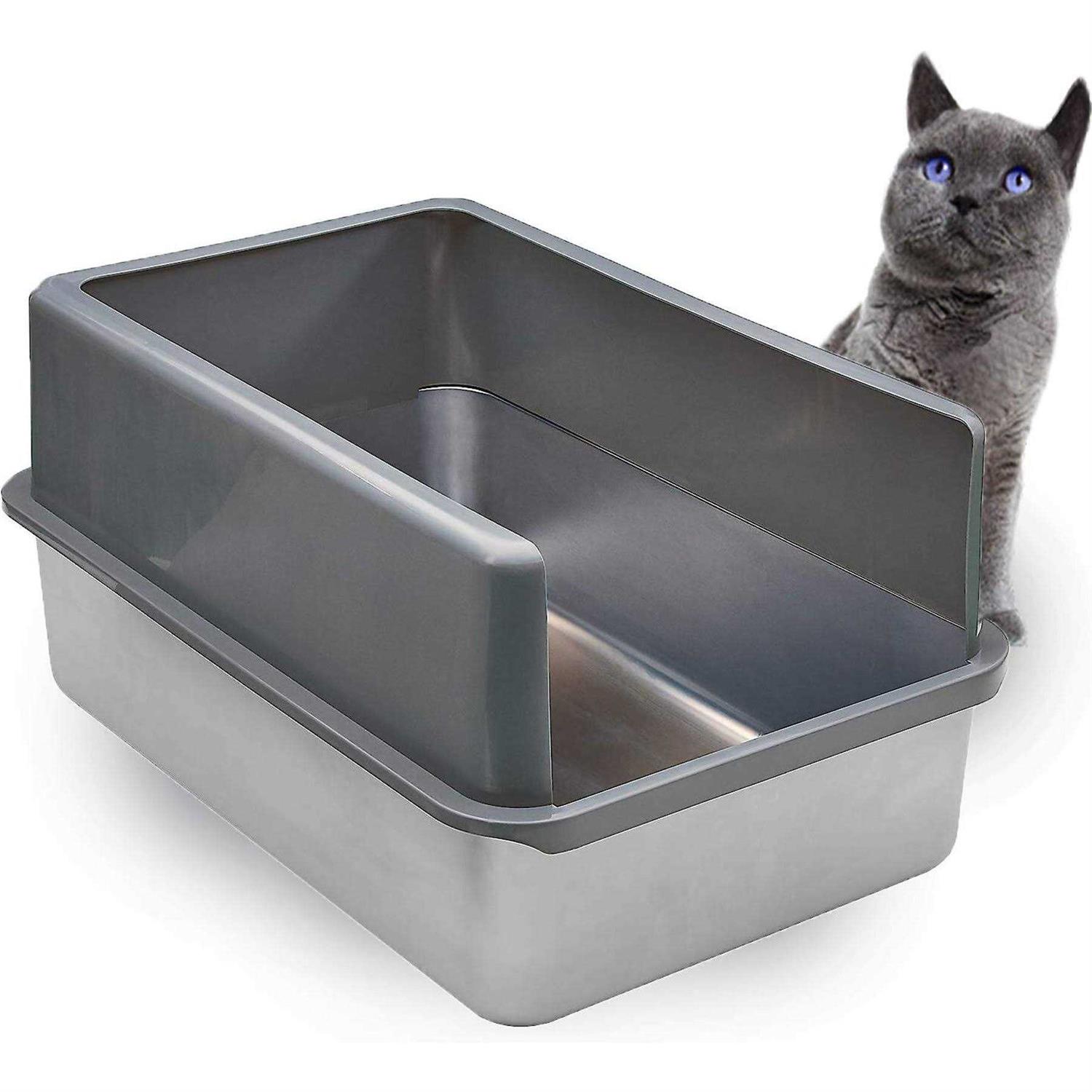 iPrimio Enclosed Sides Stainless Steel Litter Box XL Litter Boxes for Big cats - Healthber
