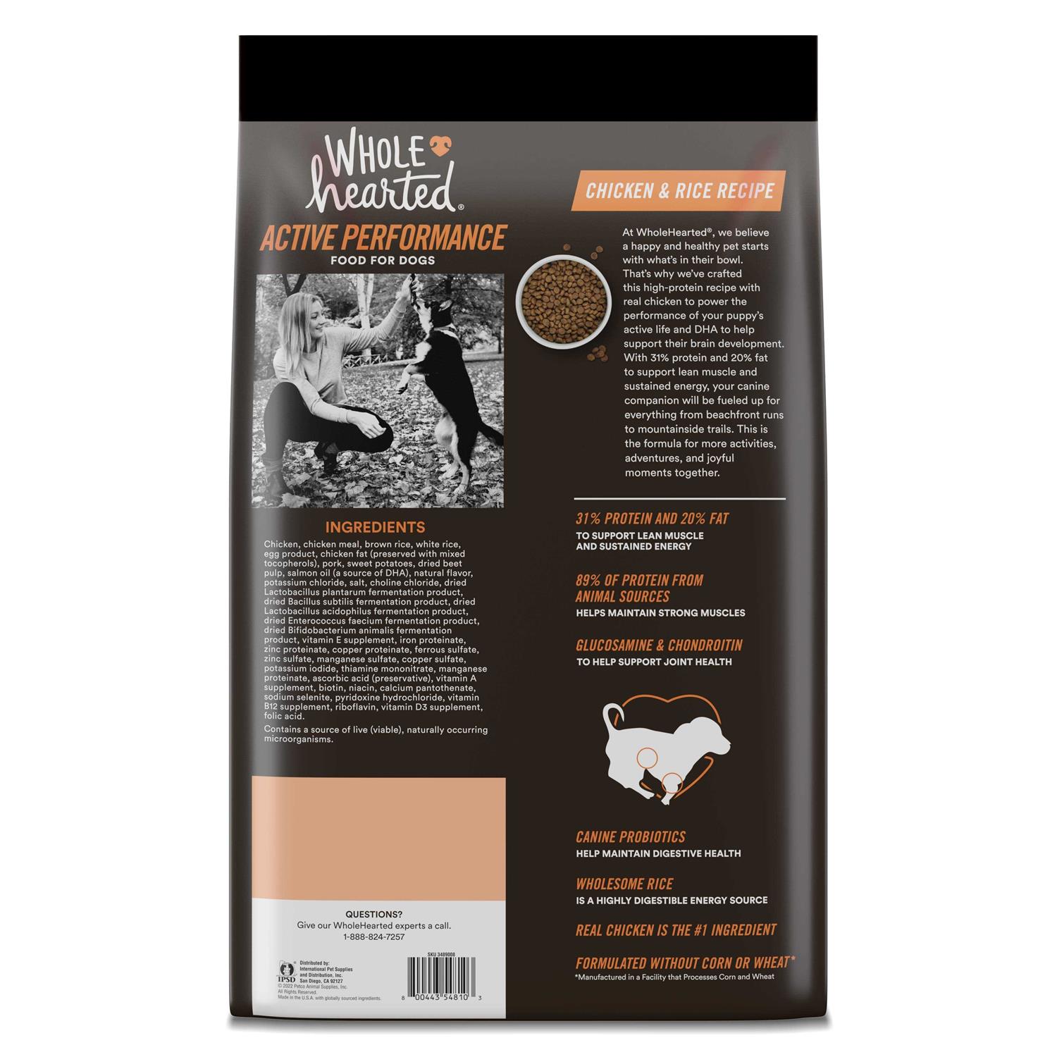 WholeHearted Active Performance High-Protein Chicken & Rice Recipe Dry Puppy Food - Healthber
